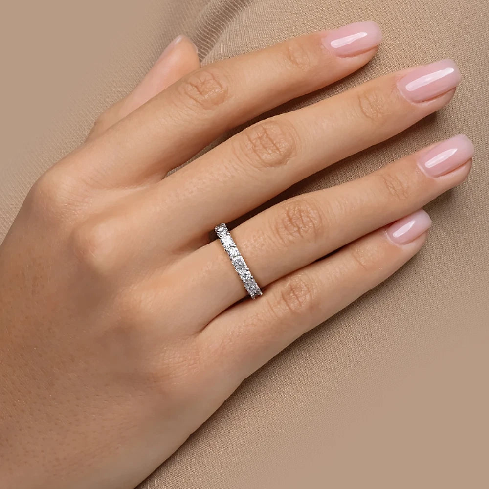 Radiant & Round Lab Diamond Eternity Band, Full Eternity Wedding Ring, White Gold Anniversary Band, Stackable Ring