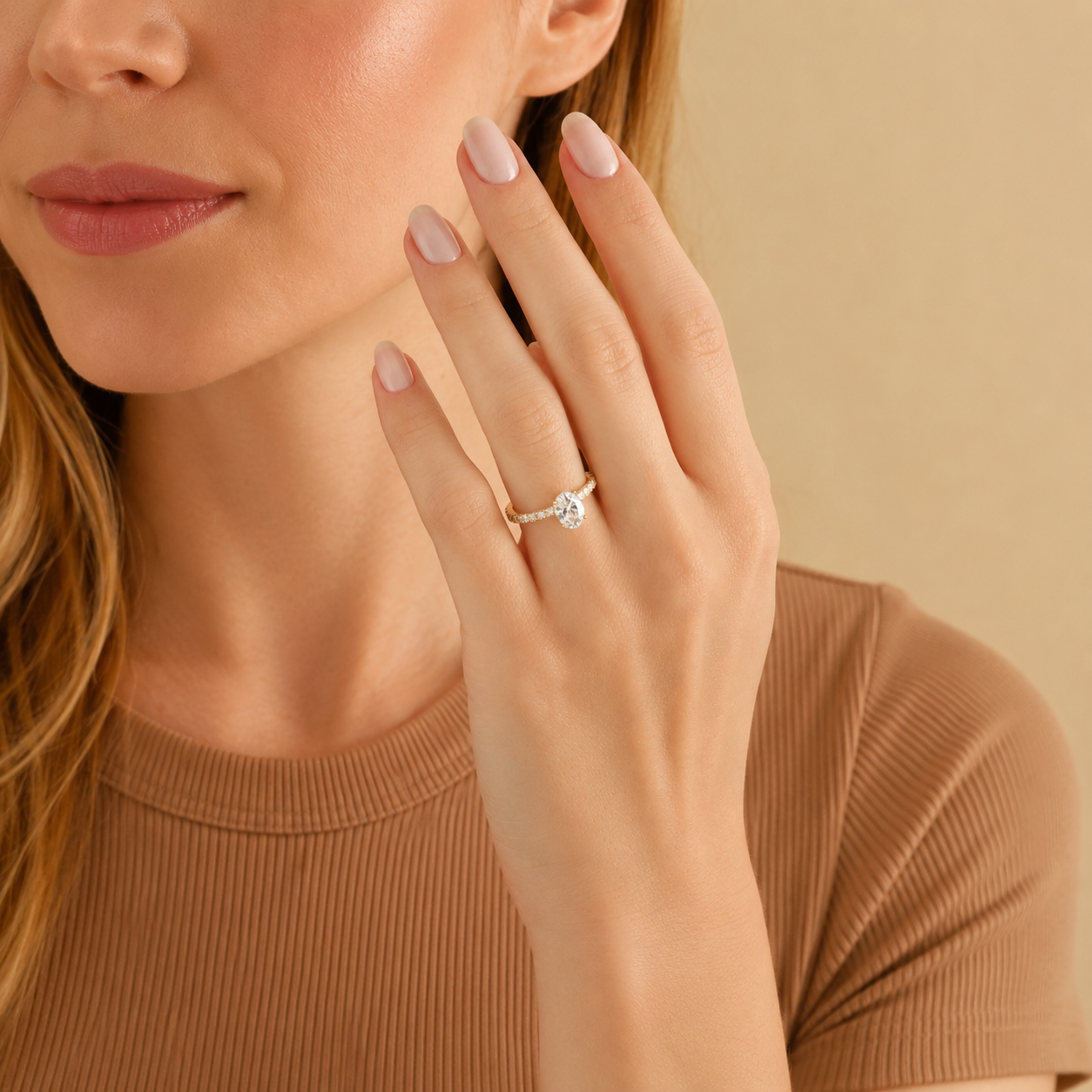 Oval Cut Pavé Engagement Ring, Oval Solitaire Diamond Ring, Four Prong Proposal Ring, Dainty Bridal Ring, Minimalist Wedding Jewelry