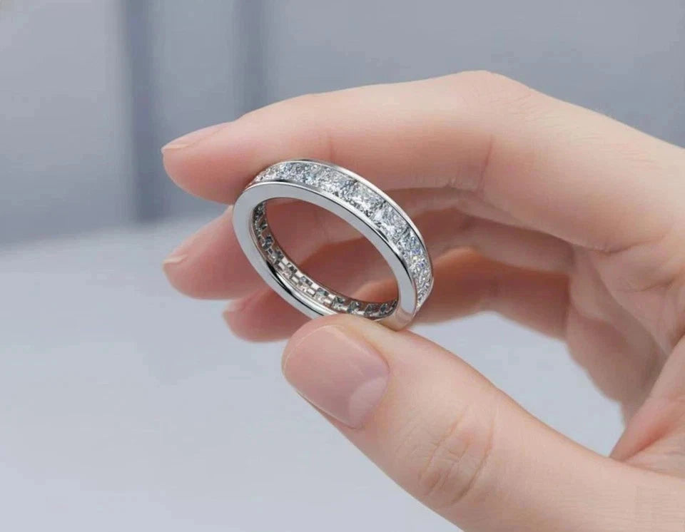 Princess Cut Lab Diamond Channel Set Eternity Band Ring, Wedding Band, Anniversary Ring, Minimalist Diamond Ring, Wedding Ring, Gift for Her