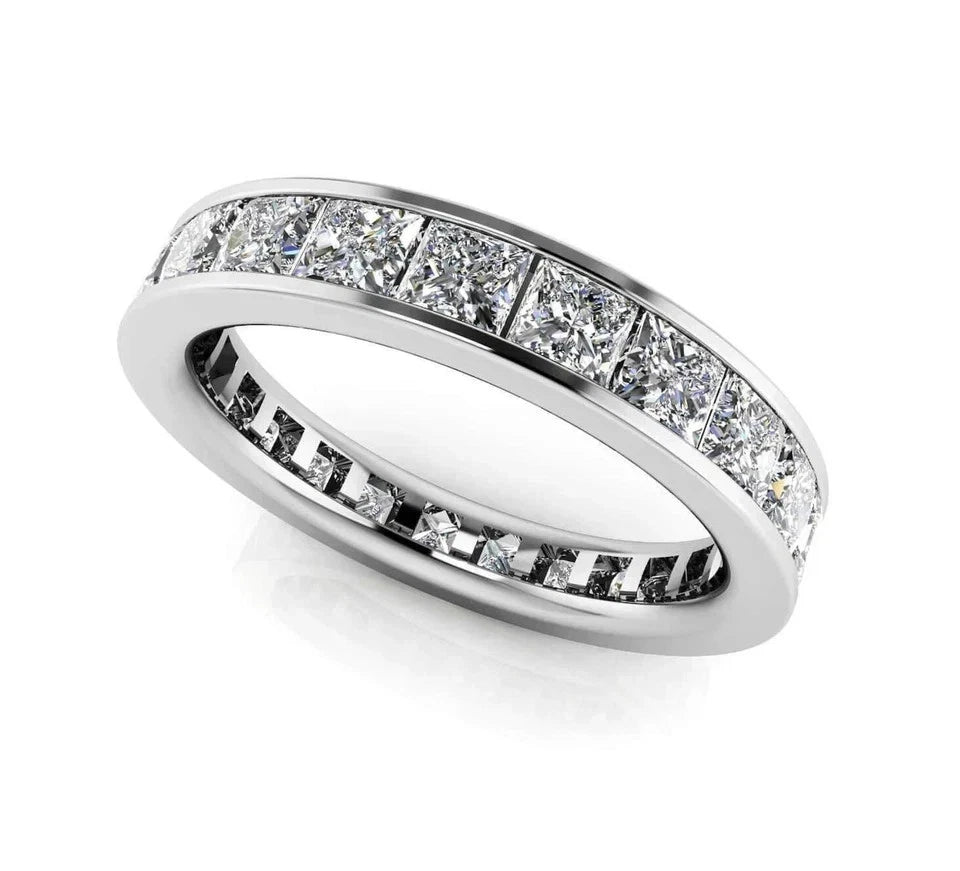 Princess Cut Lab Diamond Channel Set Eternity Band Ring, Wedding Band, Anniversary Ring, Minimalist Diamond Ring, Wedding Ring, Gift for Her