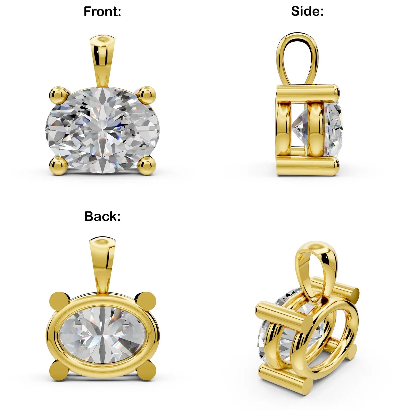 East West Oval Cut Diamond Solitaire Pendant Lab Grown Diamond Pendant Bridesmaid Pendant Solid Gold Diamond Pendant