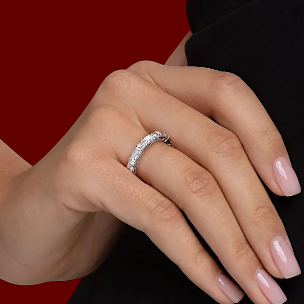 Radiant & Round Lab Diamond Eternity Band, Full Eternity Wedding Ring, White Gold Anniversary Band, Stackable Ring