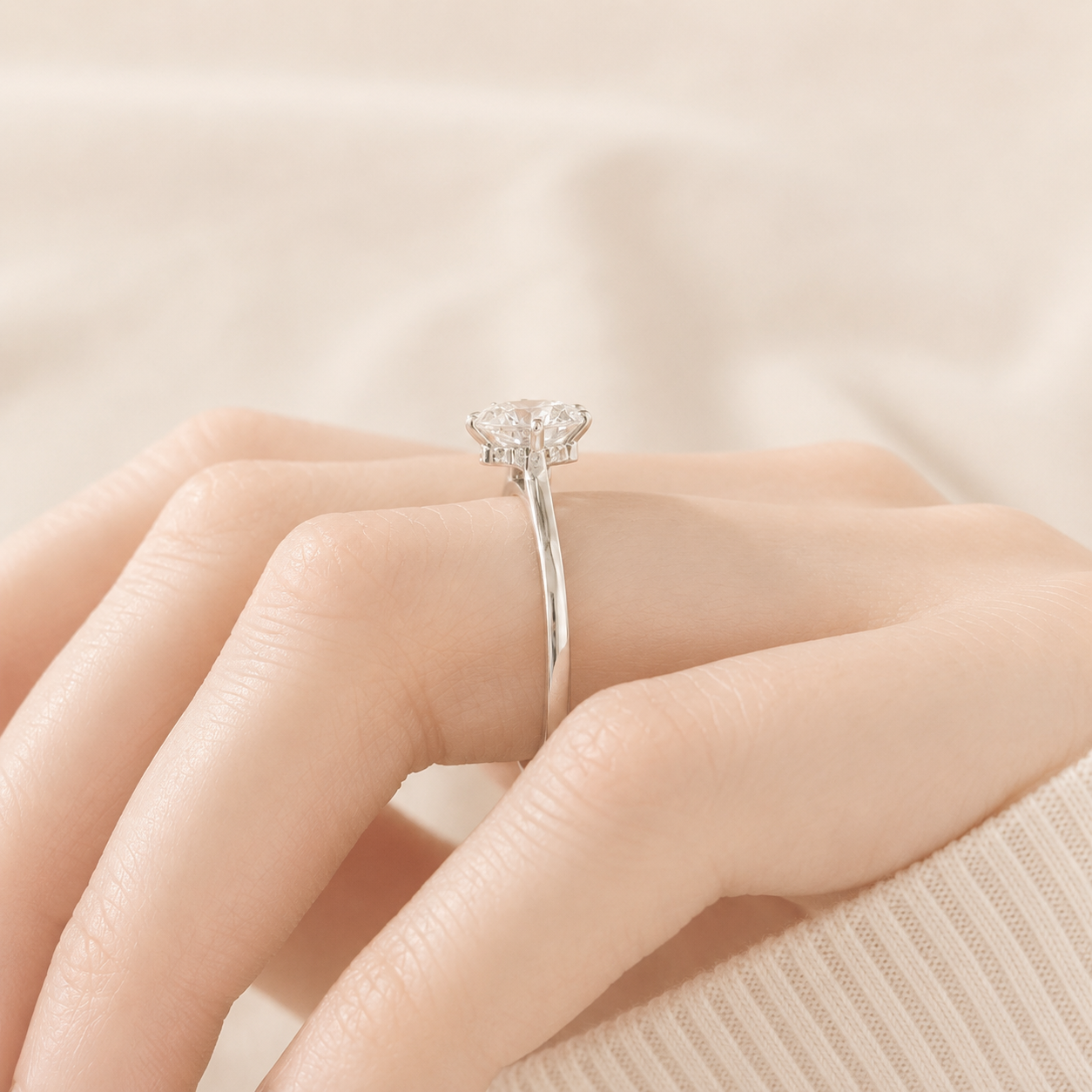 Round Cut Lab Grown Diamond Engagement Ring, Solitaire Diamond Ring, Classic Round Brilliant Ring, 6 Prong Wedding Ring