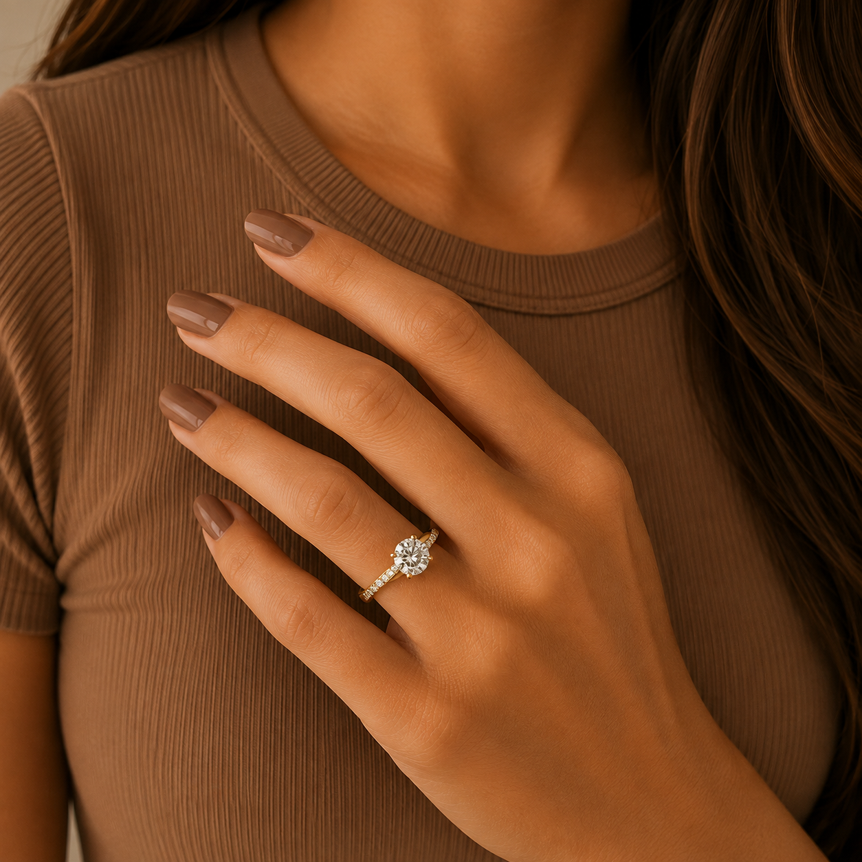 Round Solitaire Diamond Engagement Ring, Pavé Diamond Band Ring, Lab Grown Diamond Ring, Wedding Ring, Bridal Ring, Proposal Ring