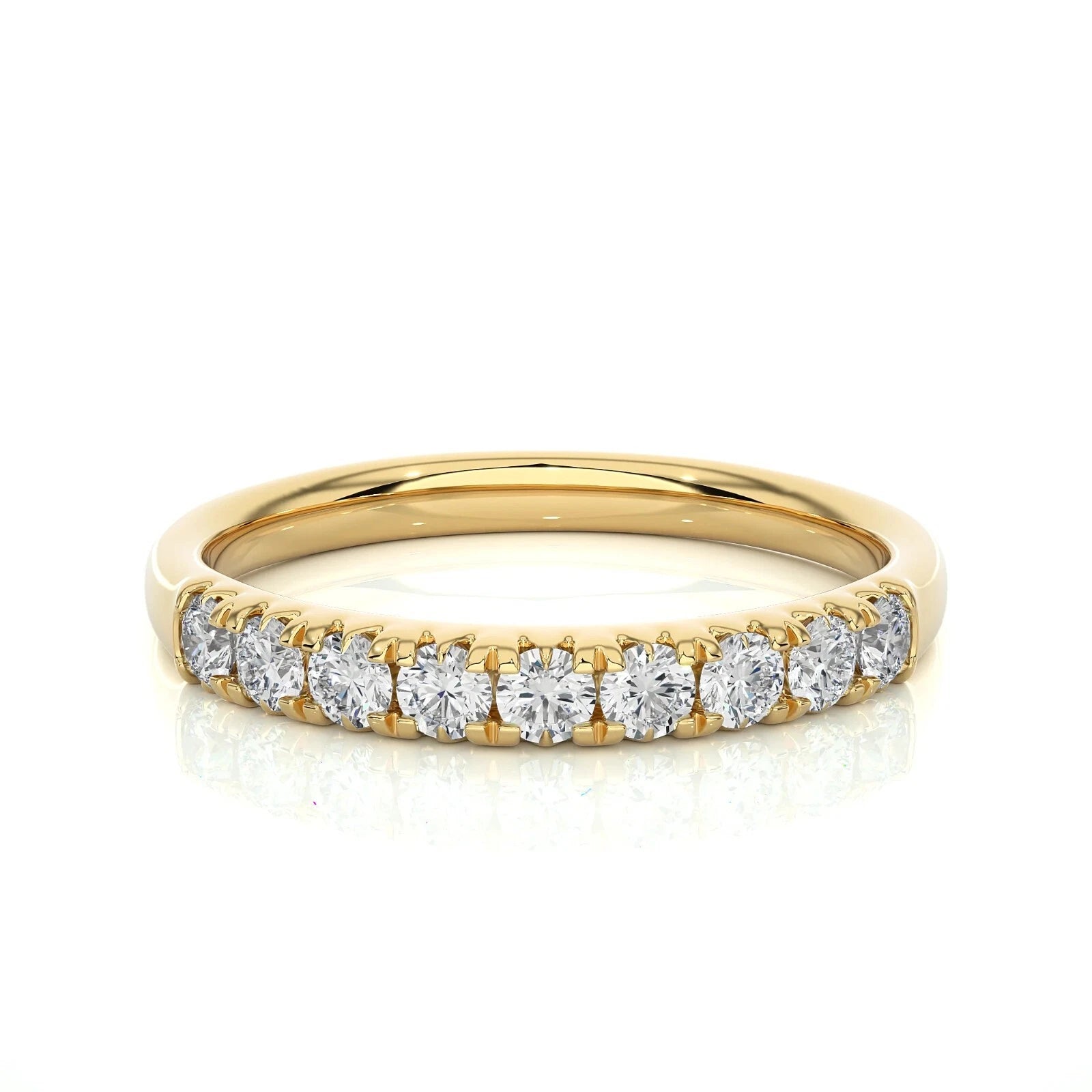 Round Diamond Half Eternity Wedding Band, Shared Prong Anniversary Ring, White Gold Diamond Band, Stackable Bridal Ring for Women