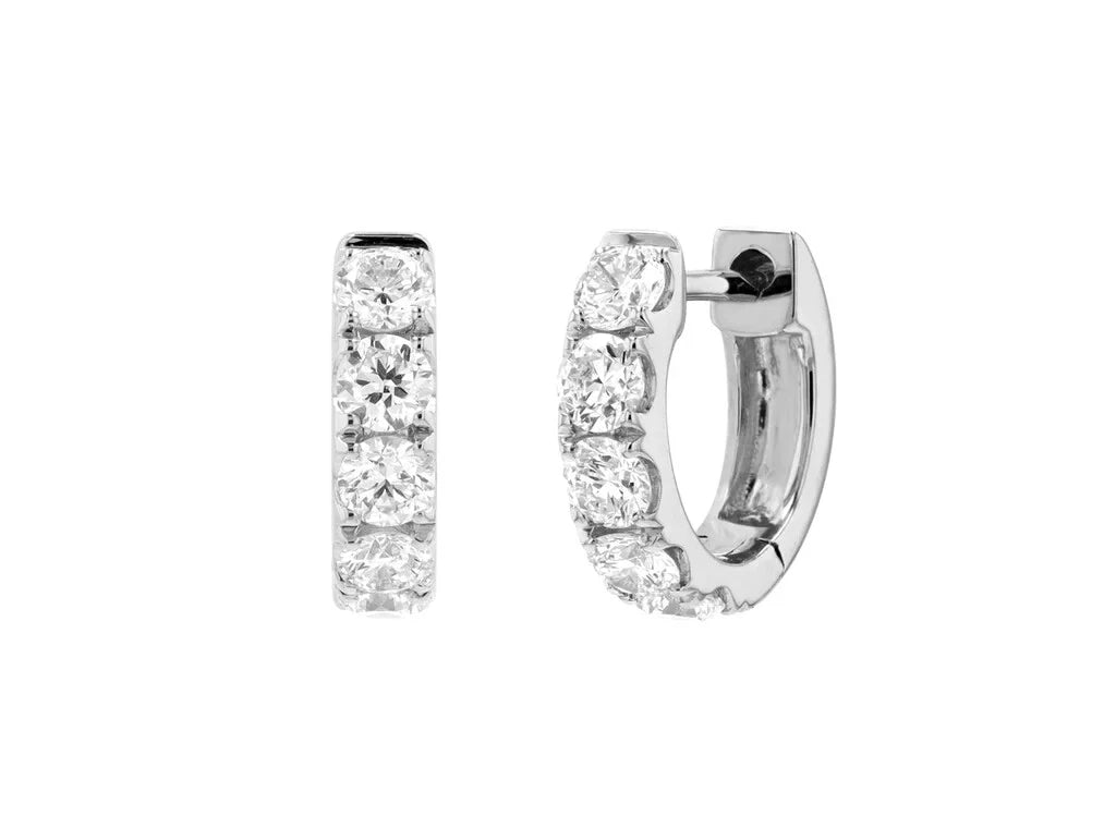 Diamond Huggie Hoop Earrings, Round Cut Diamond Hoop Earrings, White Gold Huggie Earrings, Minimalist Bridal Jewelry, Gift for Her