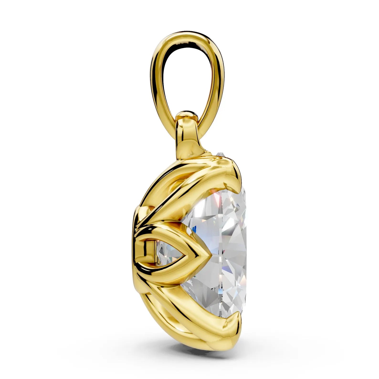 Oval Diamond Solitaire Pendant Nature Inspired Necklace Pendant in Solid Gold