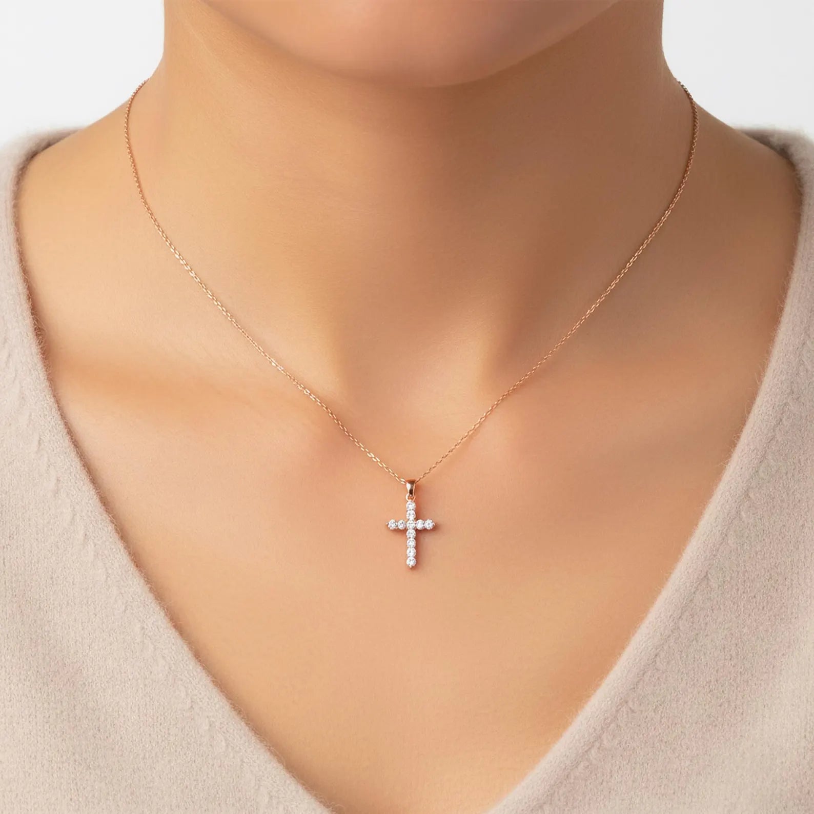 Diamond Cross Pendant Solid Gold Cross Necklace Lab Grown Diamond Everyday Cross Charm