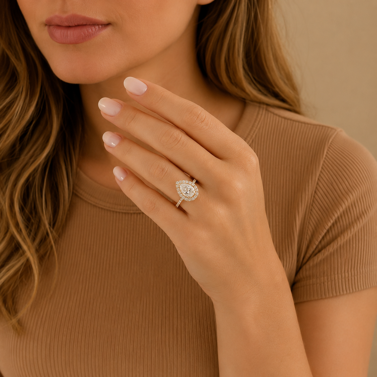 Pear Halo Engagement Ring, Pear Cut Diamond Ring, Halo Bridal Ring, Pavé Diamond Engagement Ring, Teardrop Proposal Ring