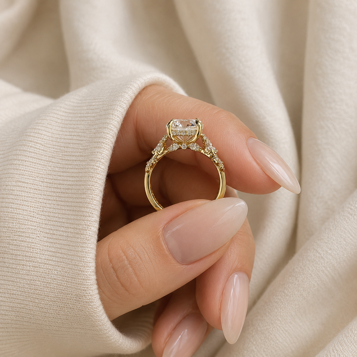 Round Brilliant Cut Engagement Ring, Floral Diamond Ring, Nature Inspired Gold Ring, Vintage Style Wedding Ring, Dainty Statement Ring