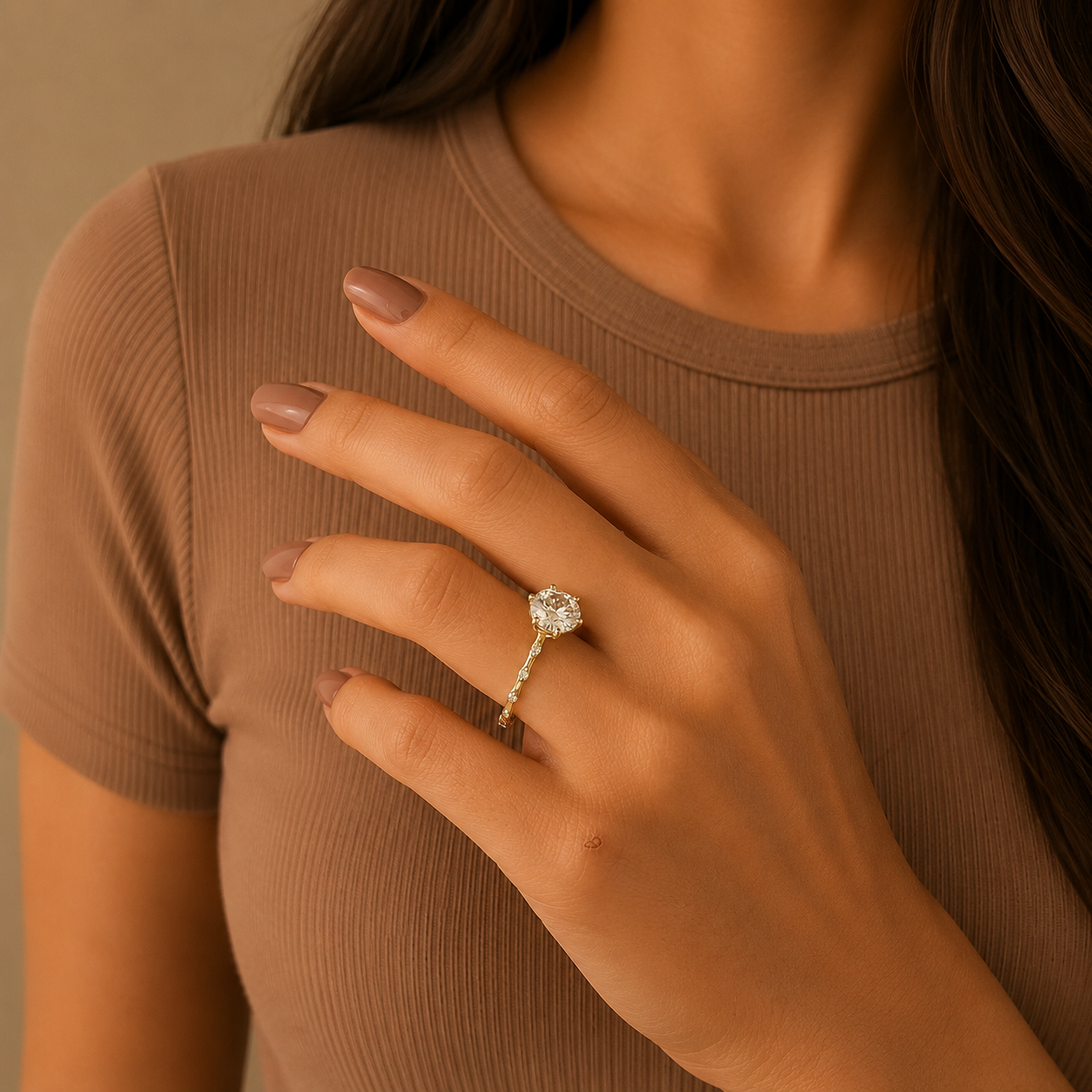 Round Brilliant Diamond Engagement Ring, Pavé Solitaire Ring, Four Prong Proposal Ring, Dainty Bridal Ring, Classic Wedding Jewelry