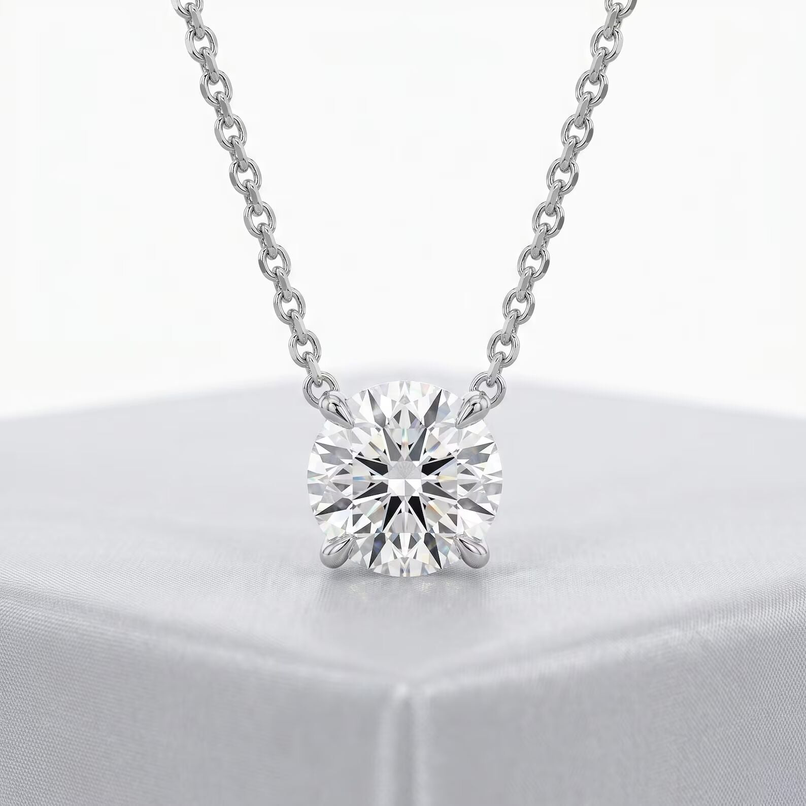 Floating Diamond Necklace Solitaire Pendant Round Cut Lab Grown Diamond Solid Gold