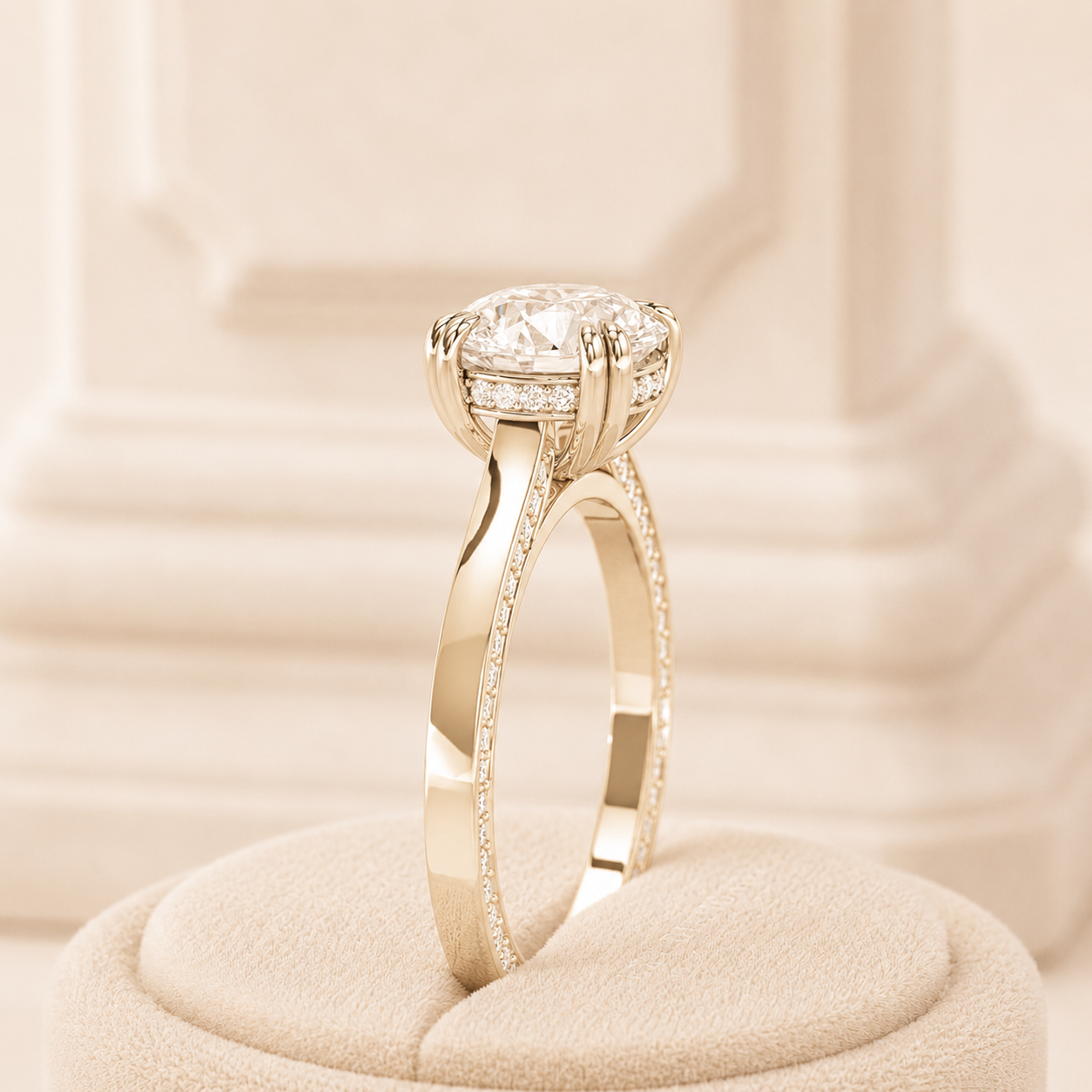 Round Cushion Diamond Solitaire Engagement Ring, Yellow Gold Lab Grown Diamond Ring, Classic Proposal Ring, Minimalist Bridal Ring