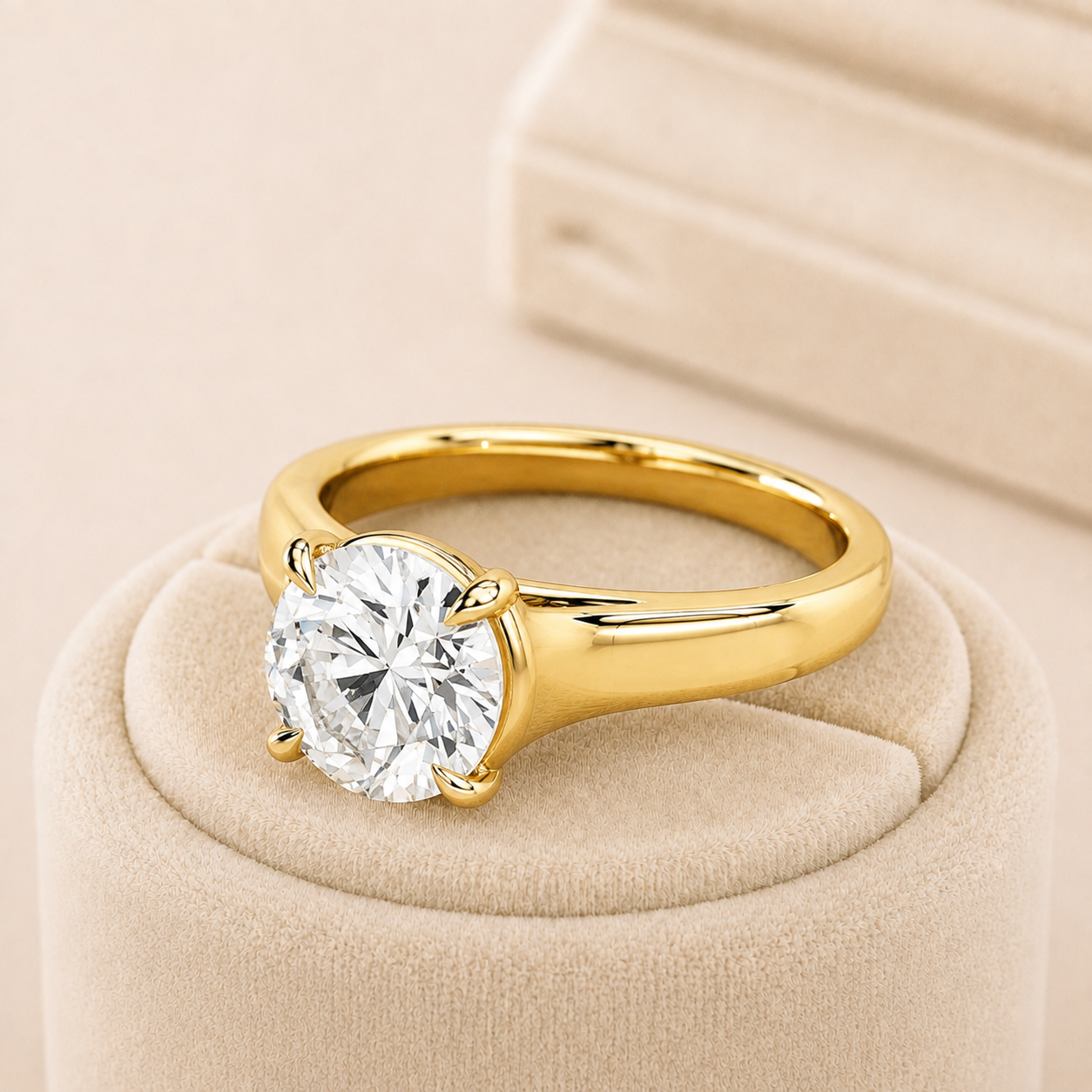 Round Diamond Engagement Ring, Cathedral Solitaire Ring, Lab Grown Diamond Ring, Yellow Gold Engagement Ring, Round Brilliant Ring