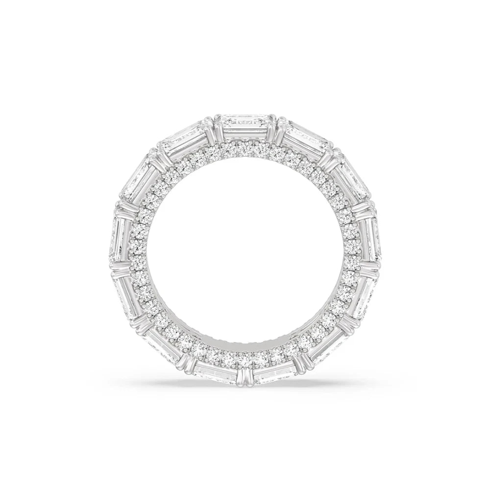 Emerald Cut Lab Diamond Eternity Ring, Halo Eternity Band, Full Eternity Wedding Band, White Gold Anniversary Ring, Bridal Band