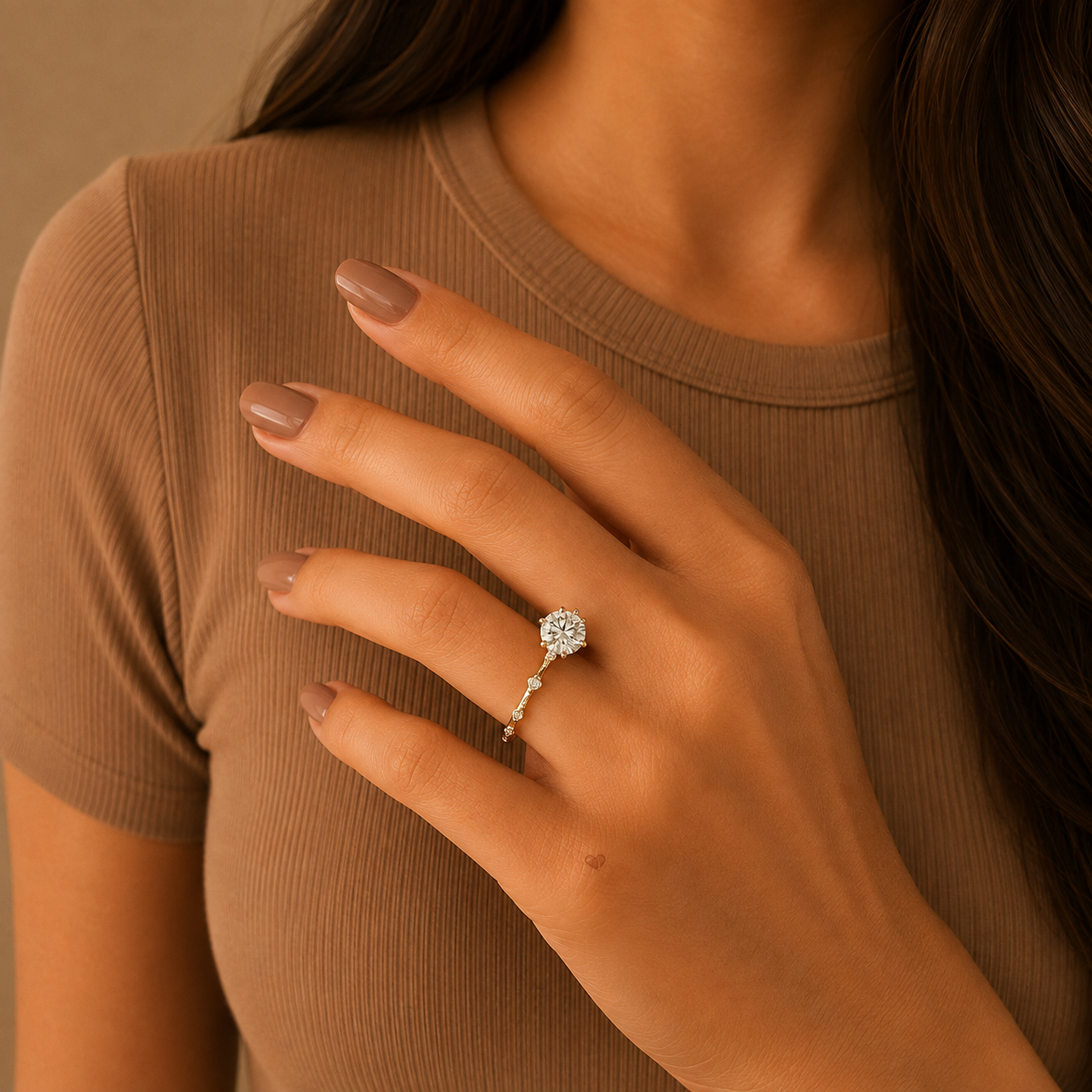 Round Brilliant Diamond Engagement Ring, Pavé Solitaire Ring, Four Prong Proposal Ring, Dainty Bridal Ring, Classic Wedding Jewelry
