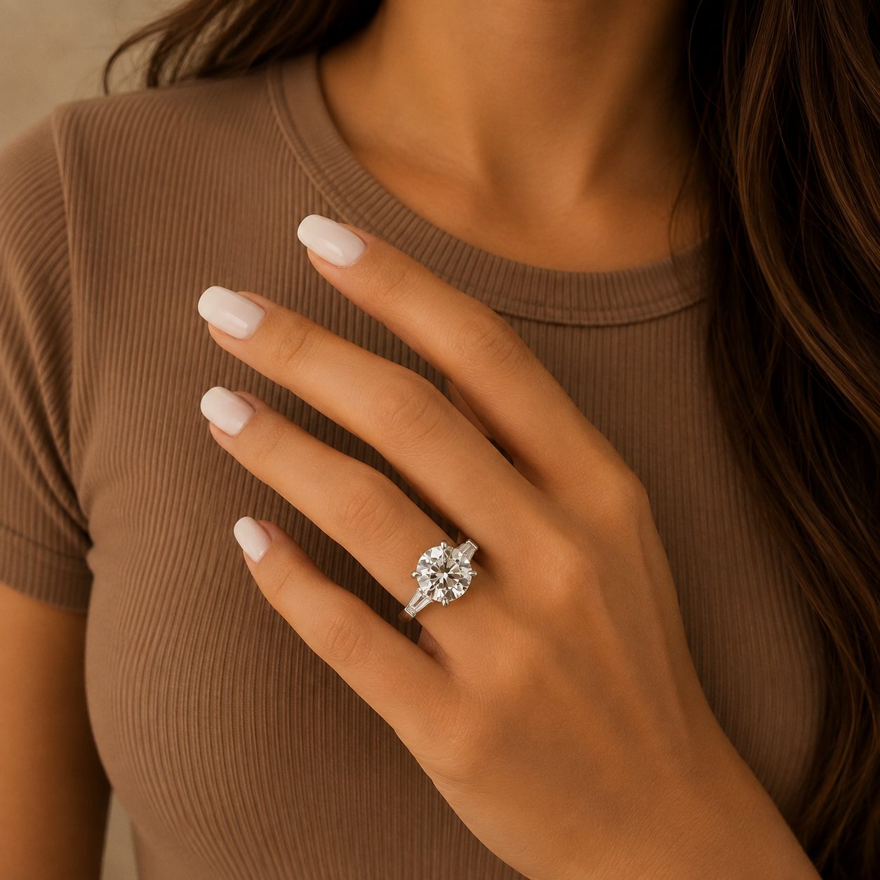 Round Brilliant Diamond Three Stone Engagement Ring, Tapered Side Diamond Ring, Lab Grown Diamond Ring, Proposal Ring, Bridal Ring