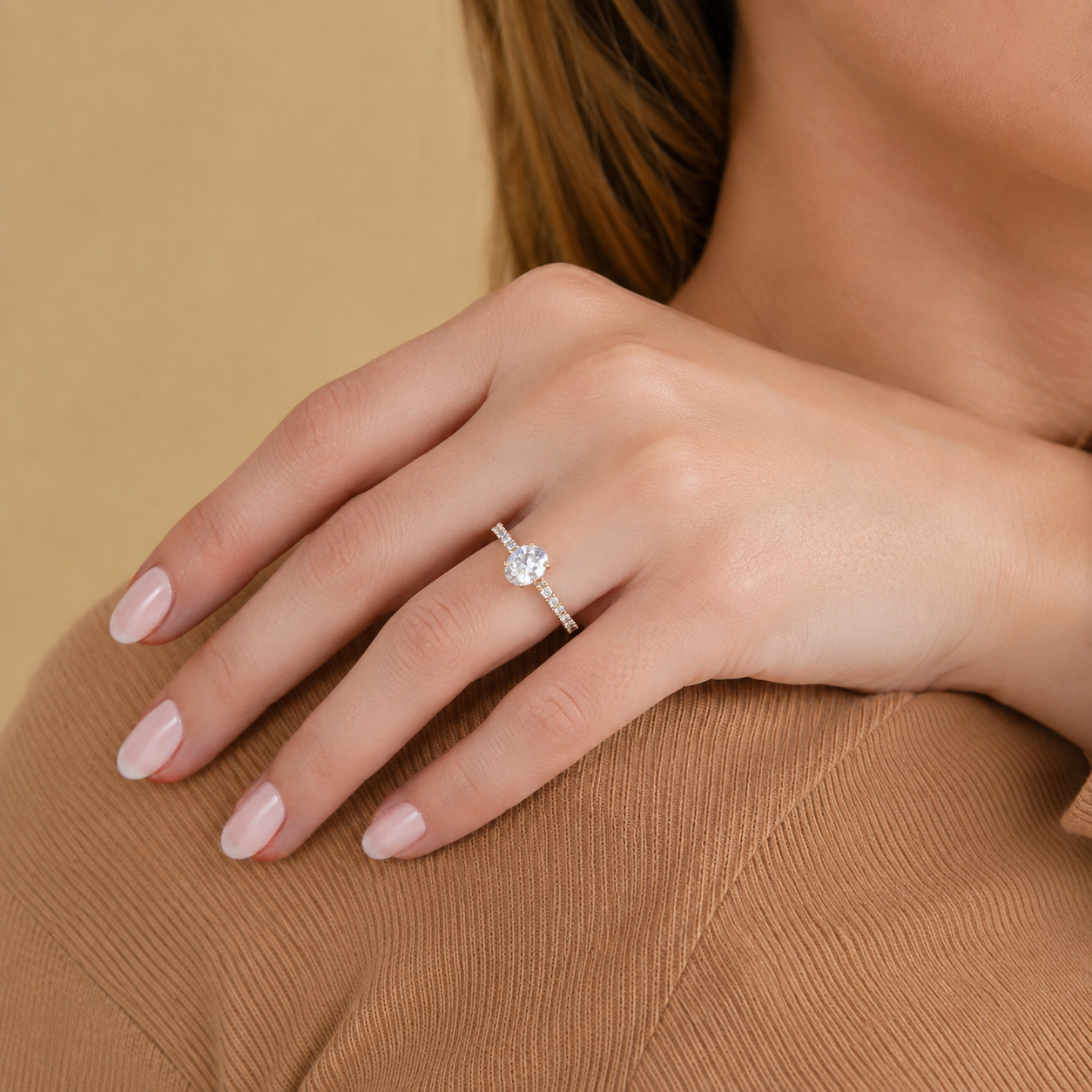 Oval Cut Pavé Engagement Ring, Oval Solitaire Diamond Ring, Four Prong Proposal Ring, Dainty Bridal Ring, Minimalist Wedding Jewelry