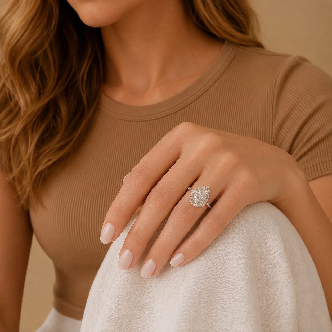 Pear Halo Engagement Ring, Pear Cut Diamond Ring, Halo Bridal Ring, Pavé Diamond Engagement Ring, Teardrop Proposal Ring