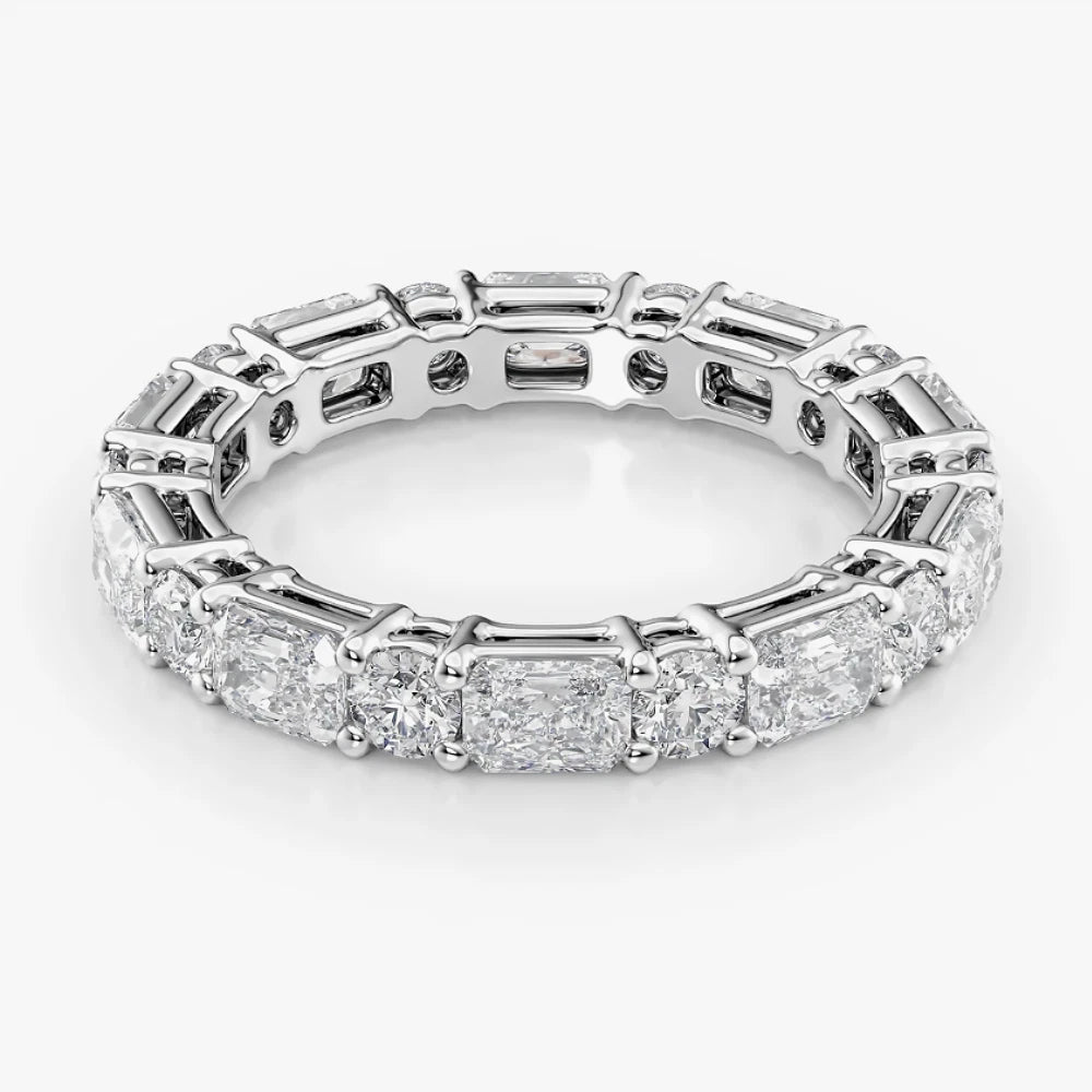Radiant & Round Lab Diamond Eternity Band, Full Eternity Wedding Ring, White Gold Anniversary Band, Stackable Ring