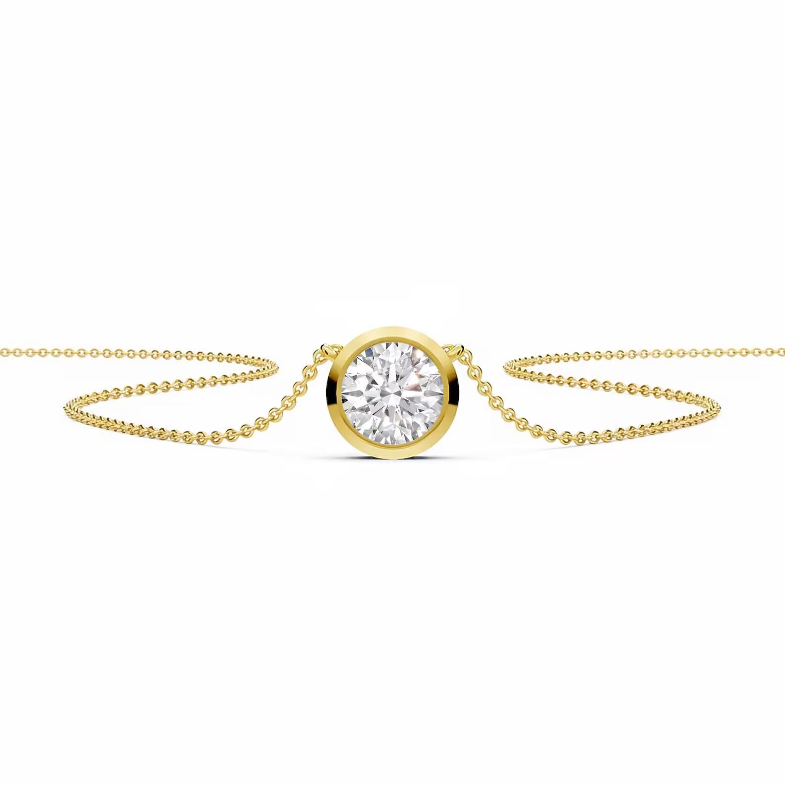 IGI Certified Lab Grown Round Diamond Solitaire Pendant Bezel Set in Solid Gold Gift For Her