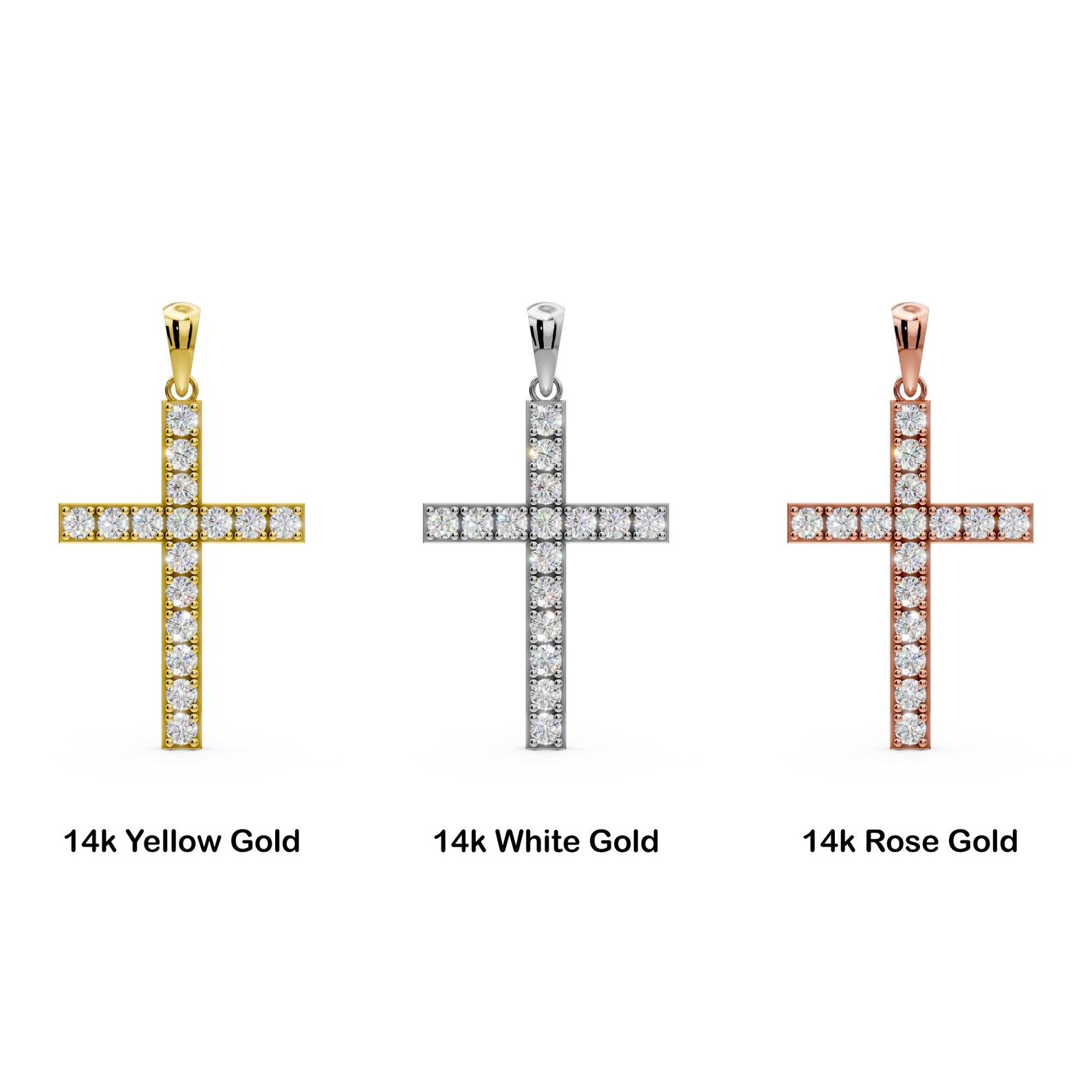 Solid Gold Diamond Cross Necklace Lab Grown Diamond Christian Pendant Religious Jewelry Baptism Necklace