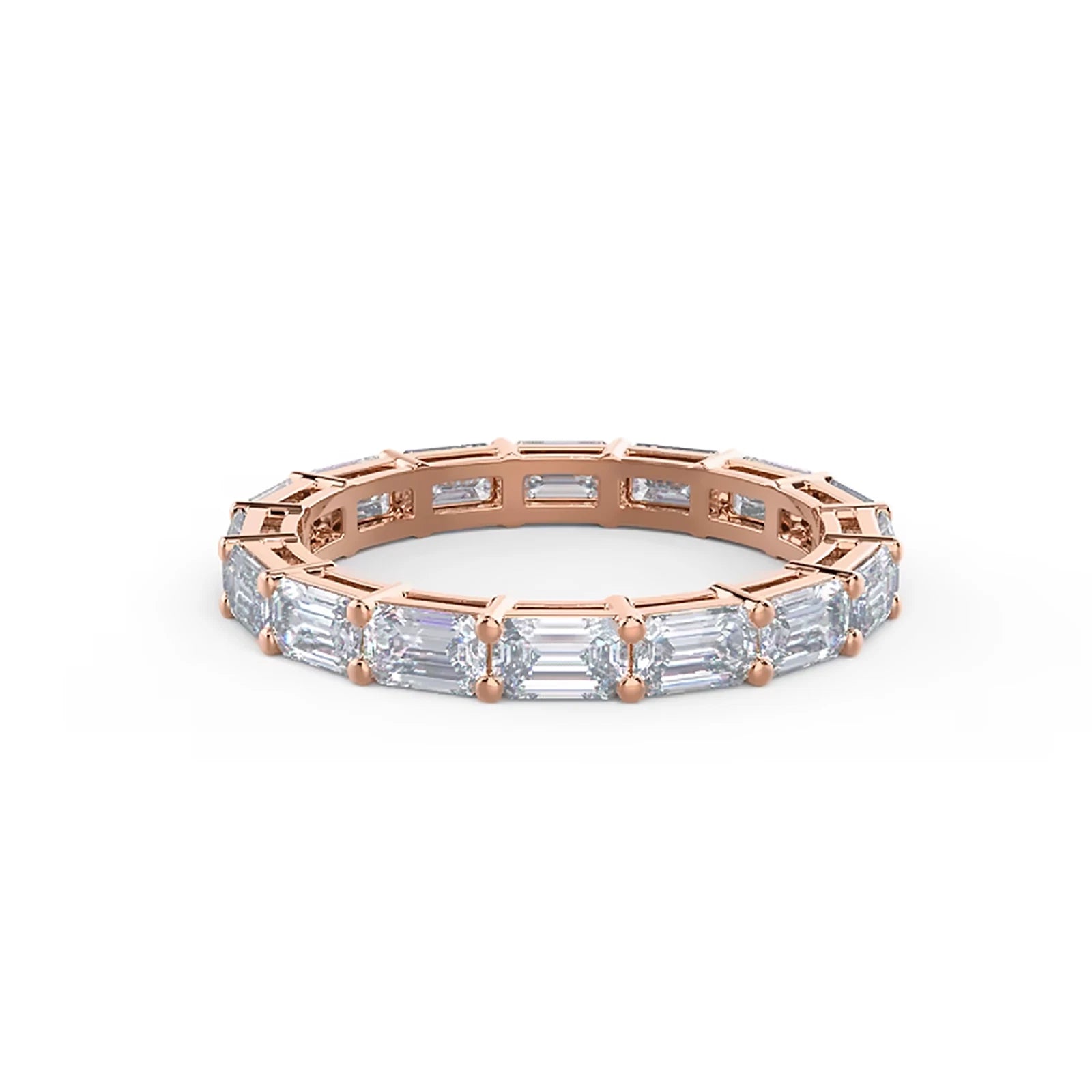 Emerald Cut Lab Diamond Eternity Band, Rose Gold Wedding Band, Full Eternity Ring, Baguette Diamond Anniversary Ring