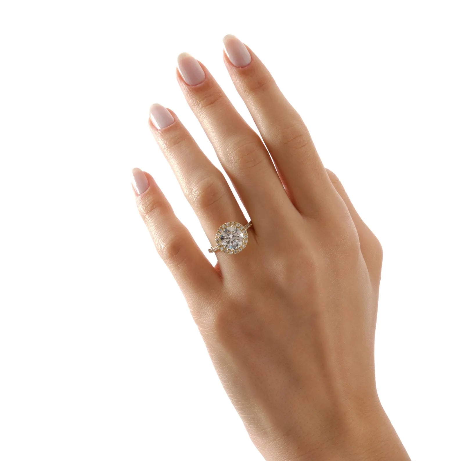 Round Halo Lab Grown Diamond Engagement Ring, Yellow Gold Halo Solitaire Ring, IGI Certified Diamond Ring, Pave Band, Halo Diamond Ring