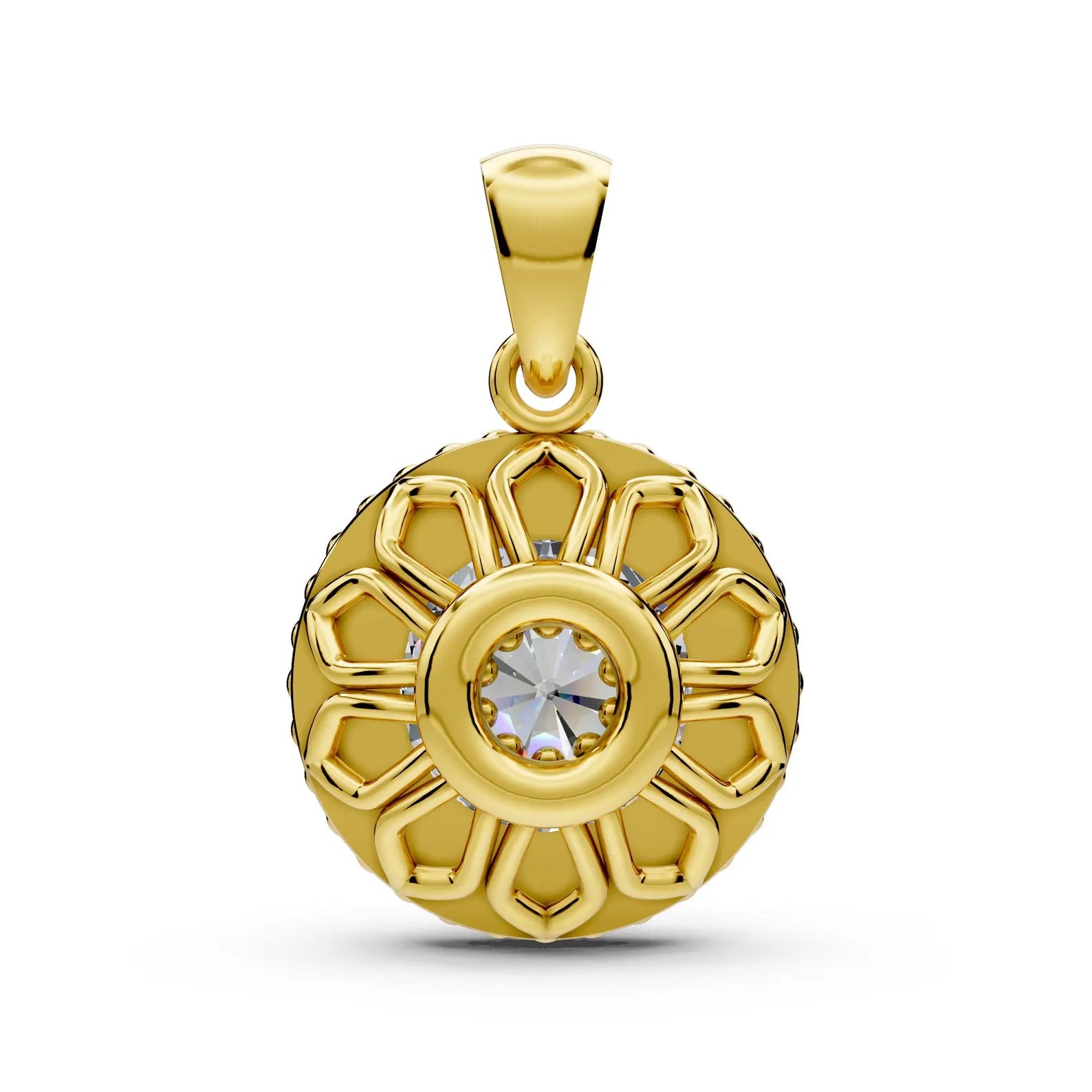 Round Cut Halo Diamond Pendant, Gold Solitaire Necklace, Lab Halo Pendant, Bridal Necklace, Gift for Her