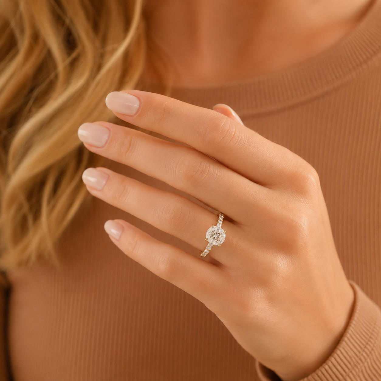 Oval Cut Diamond Engagement Ring, Pavé Solitaire Ring, Classic Four Prong Bridal Ring, Minimalist Proposal Ring, Wedding Jewelry Gift