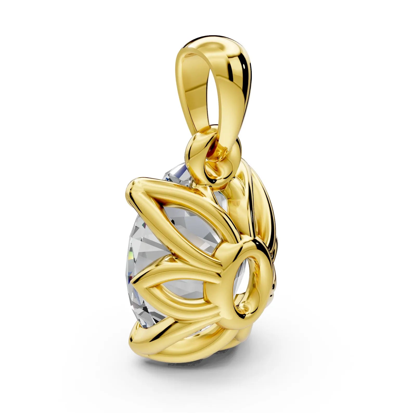 Oval Diamond Solitaire Pendant Nature Inspired Necklace Pendant in Solid Gold