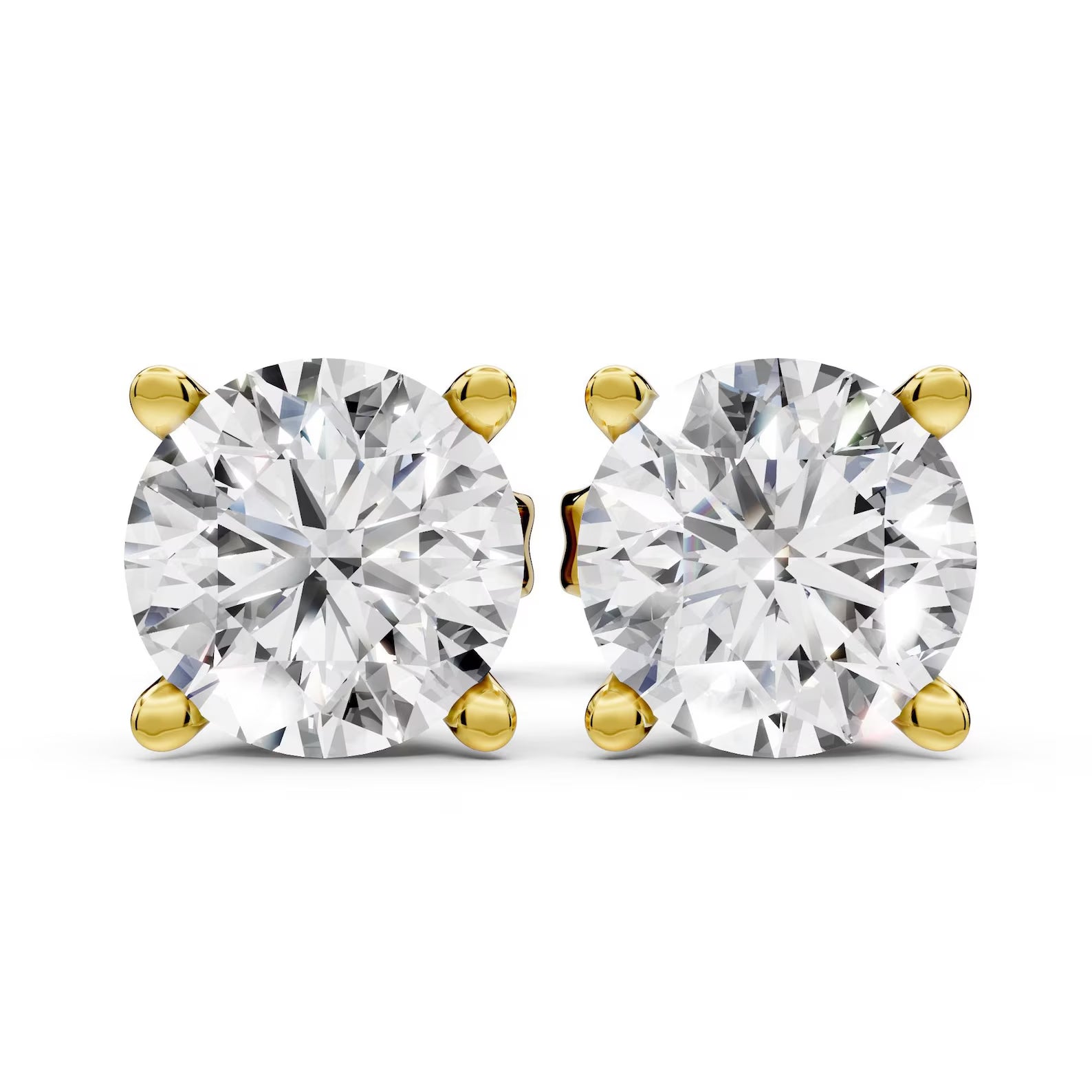 IGI Certified Round Cut Lab Grown Stud Earrings, Solid Yellow Gold Stud Earrings, Minimalist Solitaire Earrings, Everyday Diamond Earrings