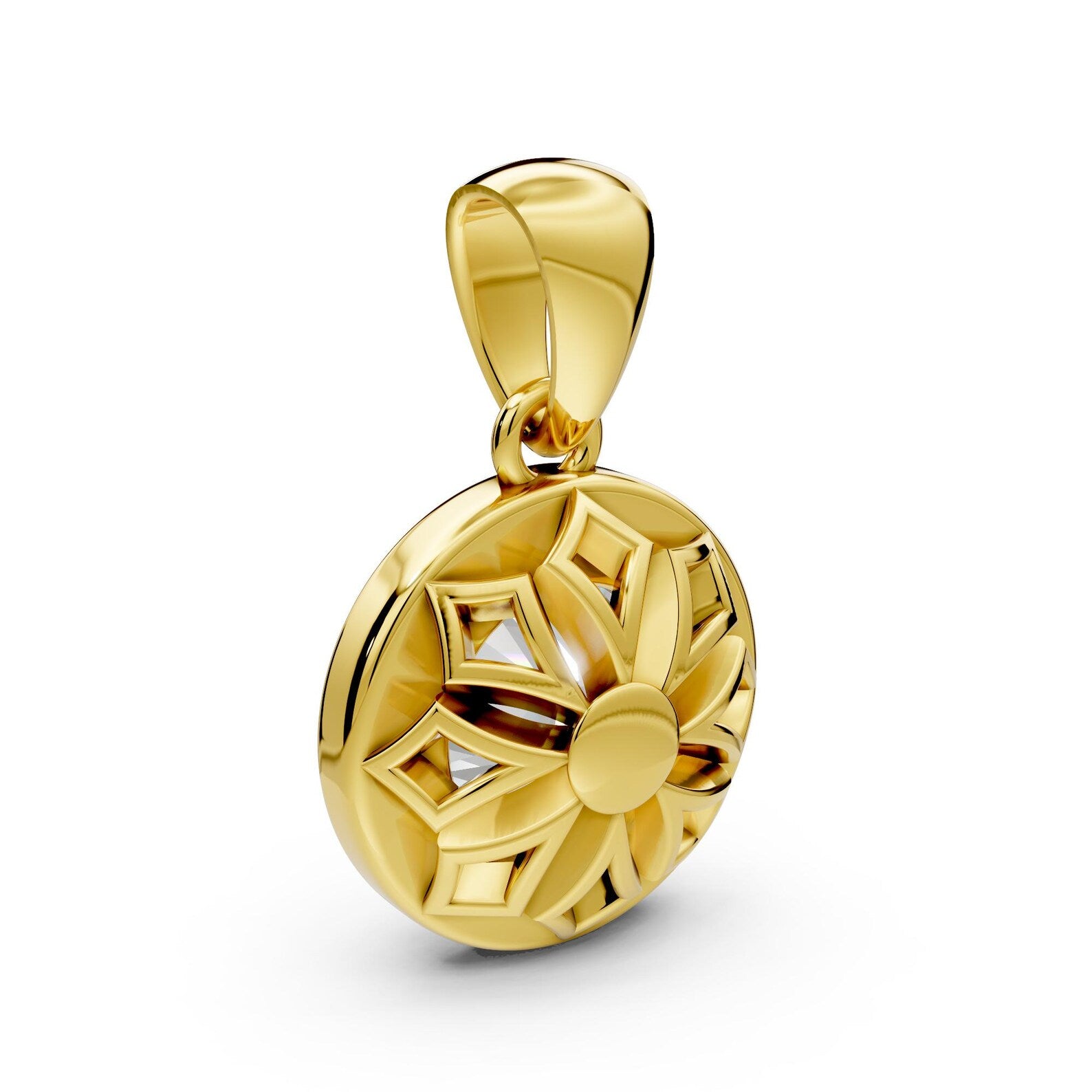 1 CT Round Lab Grown Diamond Halo Pendant, Yellow Gold Diamond Necklace, Solitaire Halo Pendant, Anniversary Gift for Her
