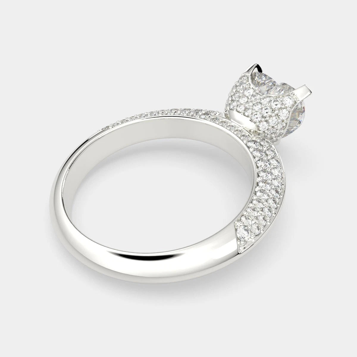Heart Shaped Lab Grown Engagement Ring, 3 Row Pave Diamond Ring, Full Eternity Accent Wedding Band, Big Unique Promise Ring for Women