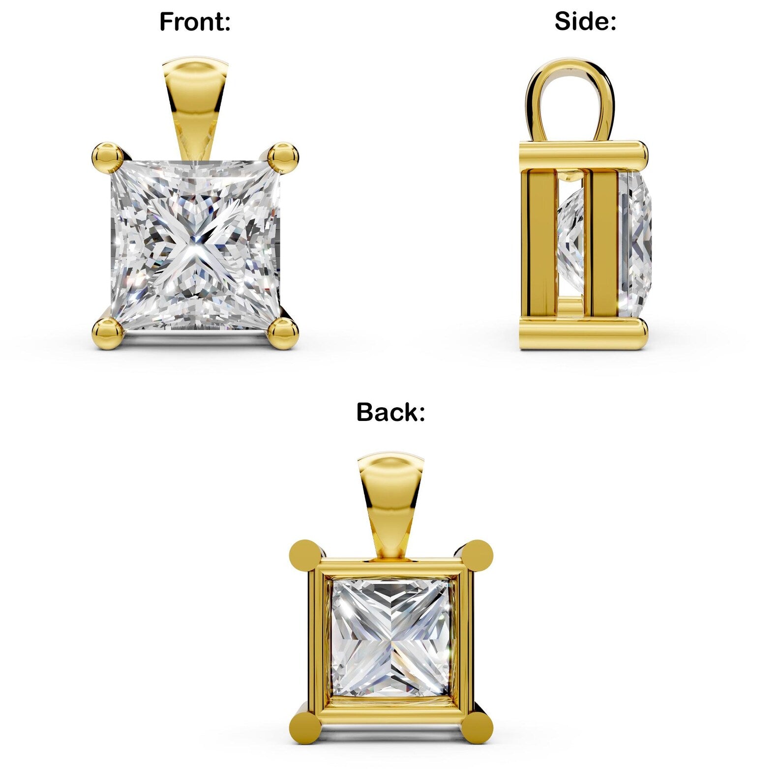 Princess Cut Lab Diamond Solitaire Pendant Bridesmaid Pendant Solid Gold Diamond Pendant Gift For Her