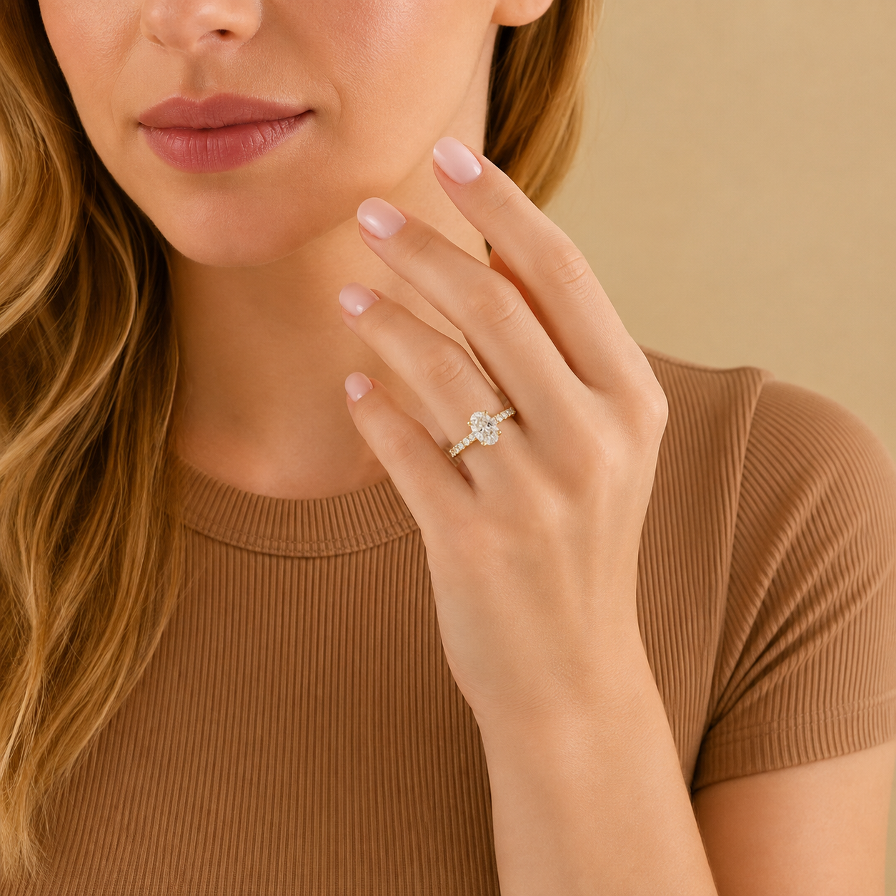Oval Cut Pavé Engagement Ring, Oval Solitaire Diamond Ring, Four Prong Proposal Ring, Dainty Bridal Ring, Minimalist Wedding Jewelry