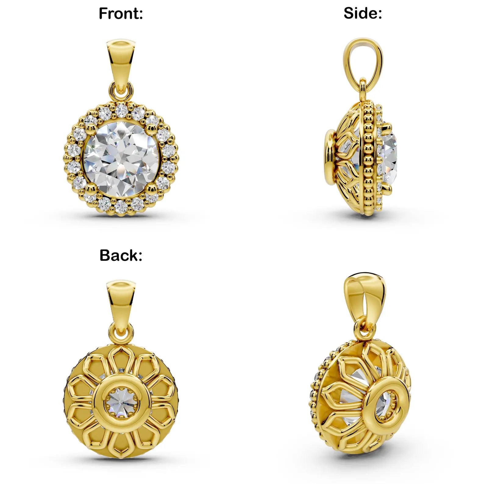 Round Cut Halo Diamond Pendant, Gold Solitaire Necklace, Lab Halo Pendant, Bridal Necklace, Gift for Her
