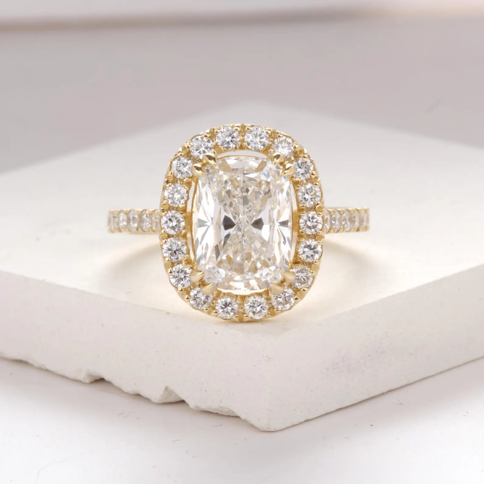 Cushion Cut Lab Grown Diamond Halo Engagement Ring, Cushion Halo Hidden Halo Pave Engagement Ring, Diamond Bridal Ring
