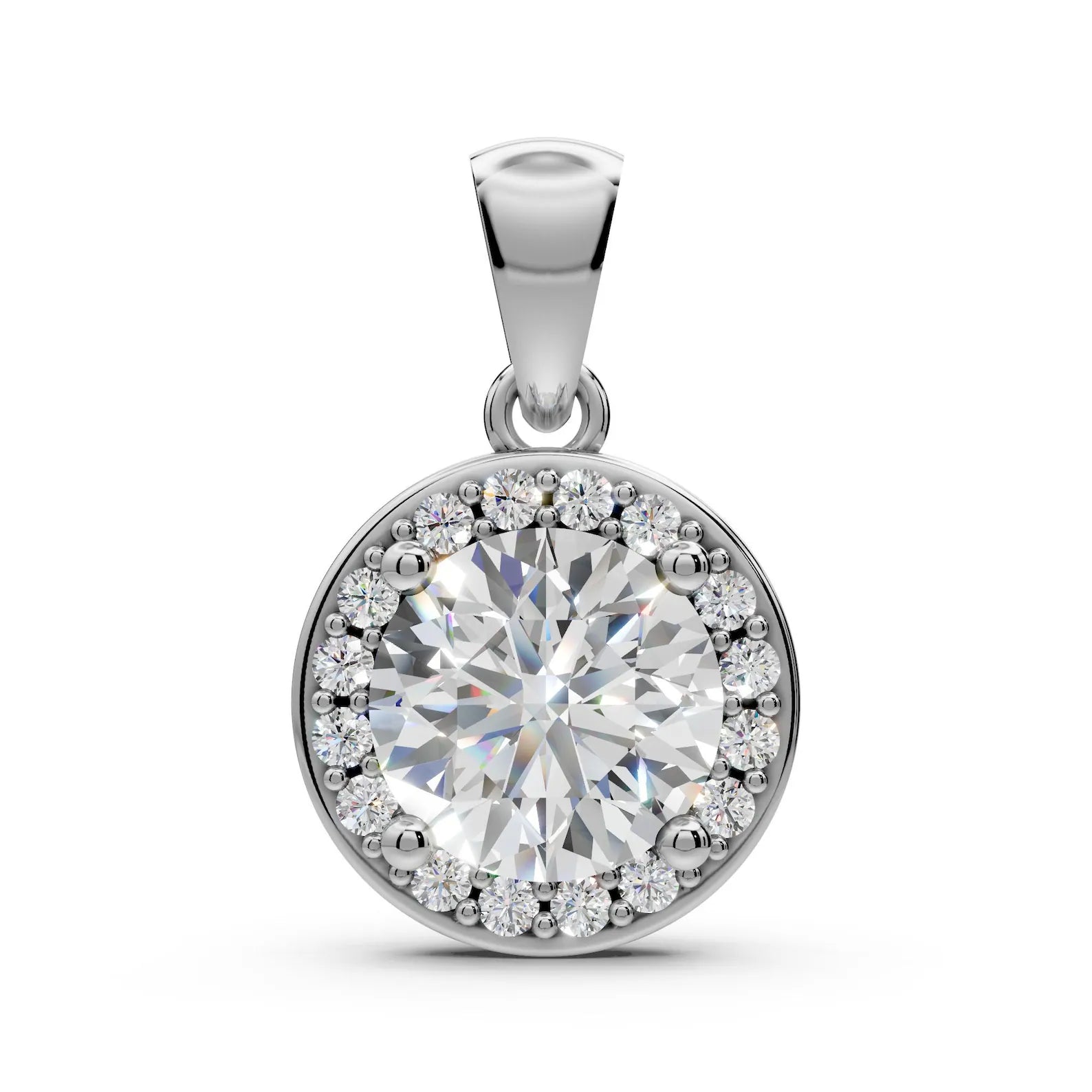 1 CT Round Lab Grown Diamond Halo Pendant, Yellow Gold Diamond Necklace, Solitaire Halo Pendant, Anniversary Gift for Her