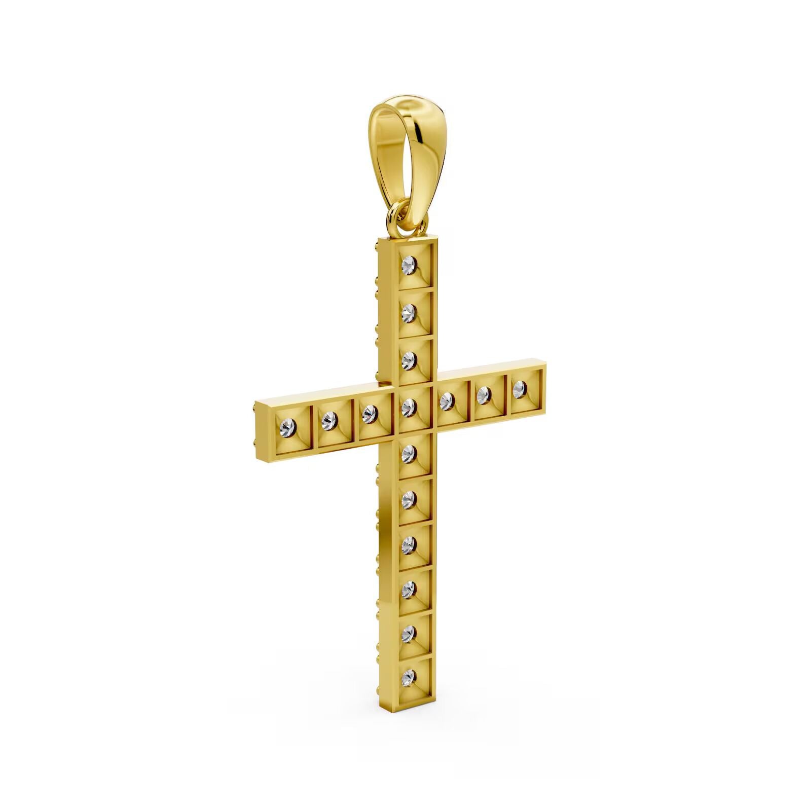 Solid Gold Diamond Cross Necklace Lab Grown Diamond Christian Pendant Religious Jewelry Baptism Necklace