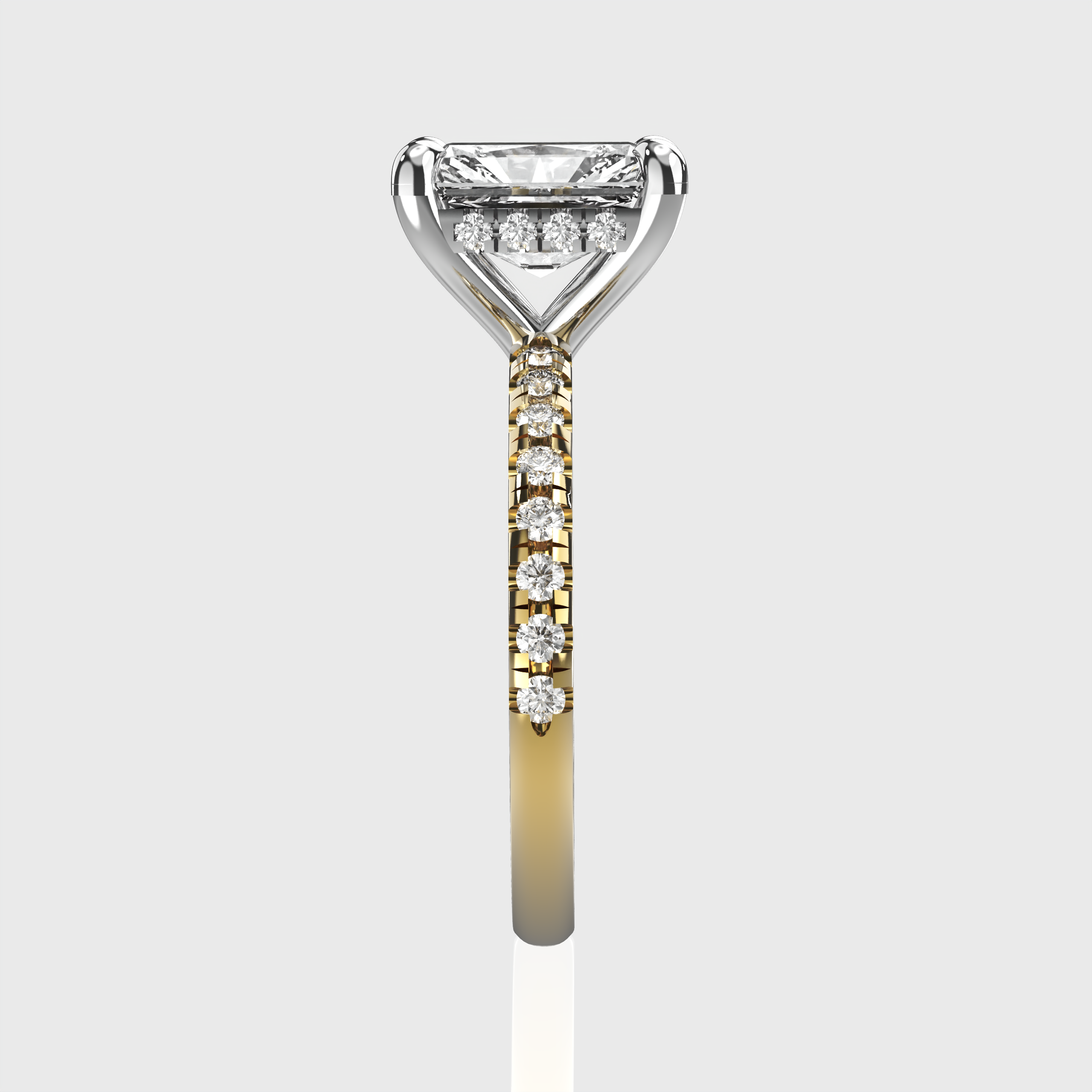 Radiant Cut Diamond Engagement Ring Pave Band with Hidden Halo