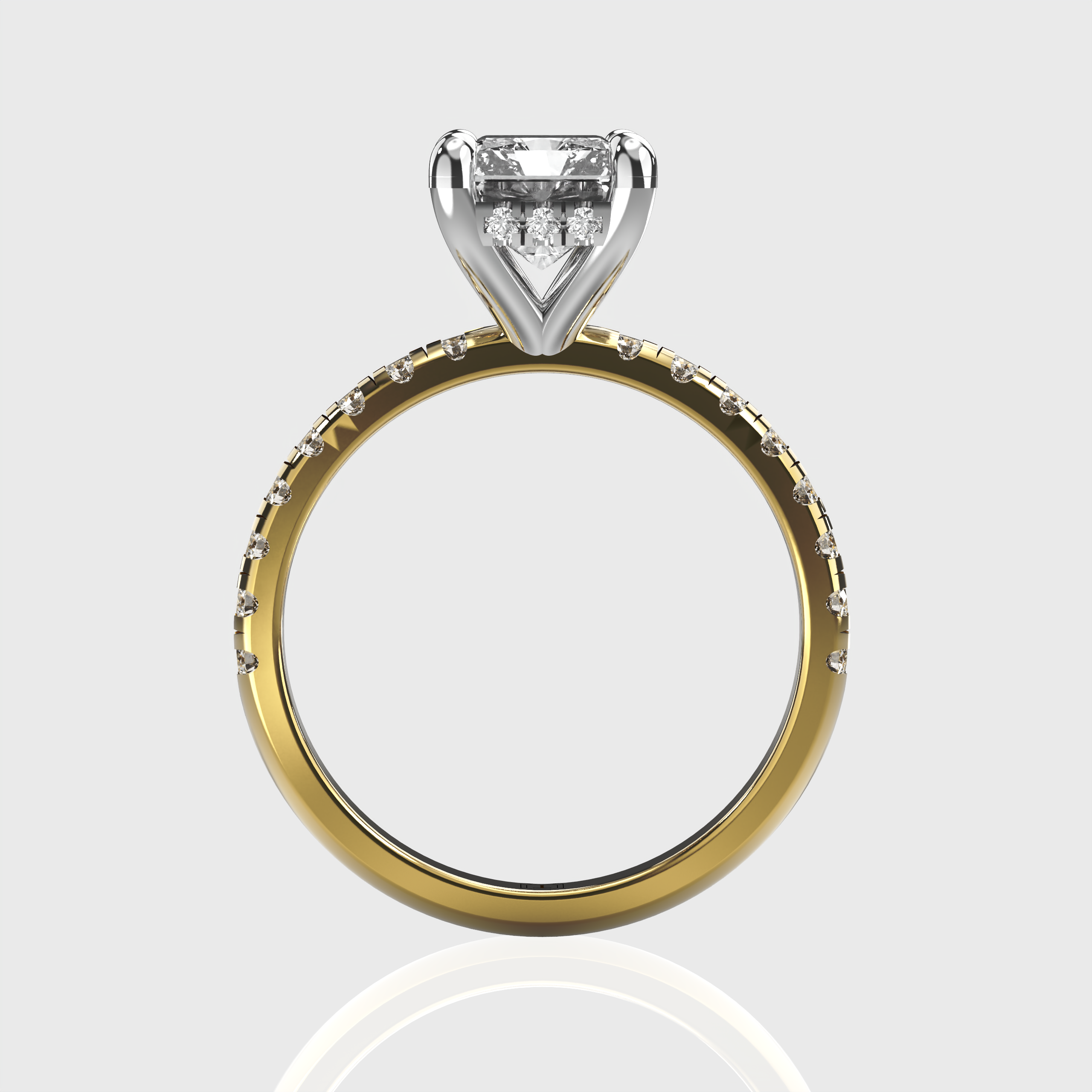 Radiant Cut Diamond Engagement Ring Pave Band with Hidden Halo