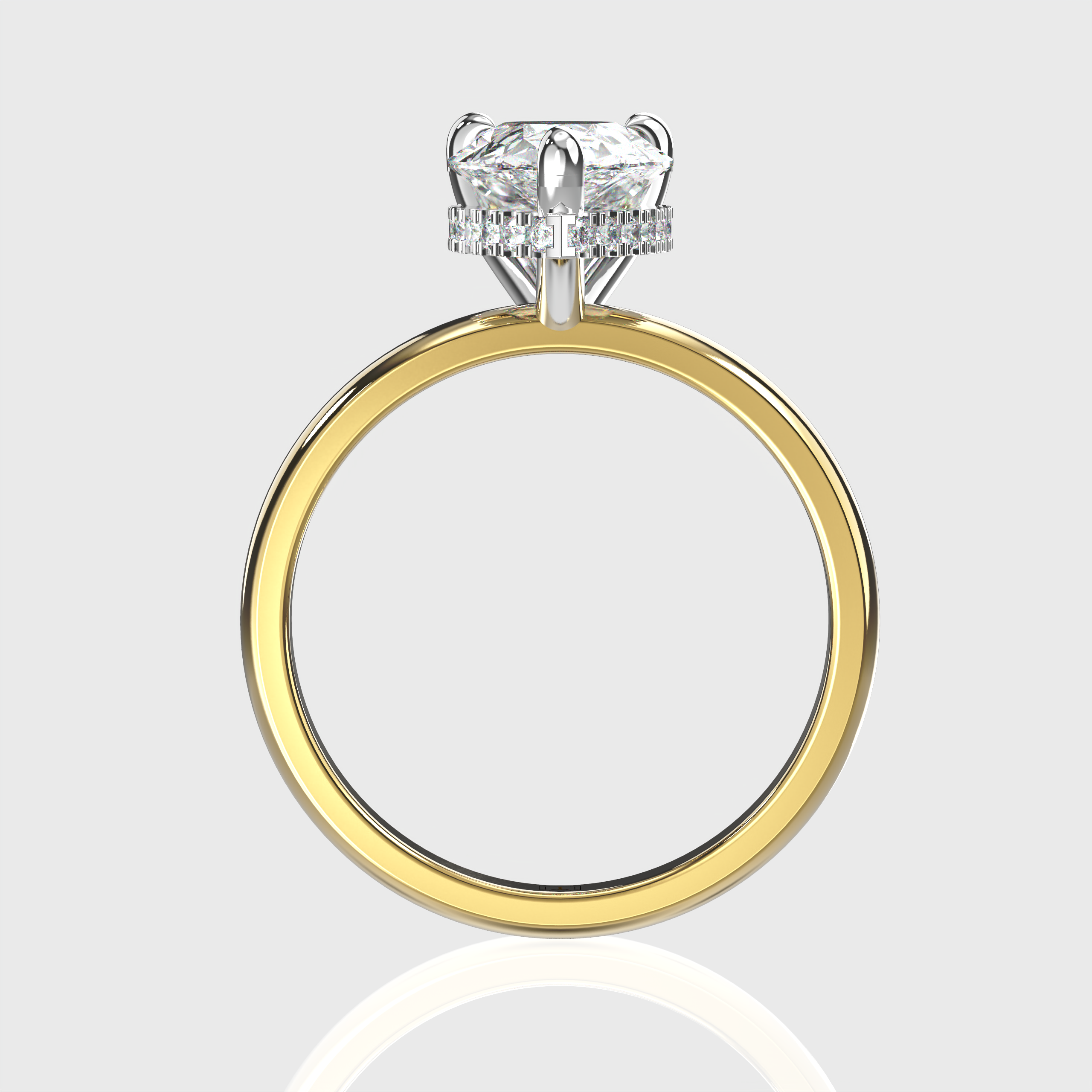 Elegant Pear Cut Diamond Hidden Halo Two Tone Engagement Ring