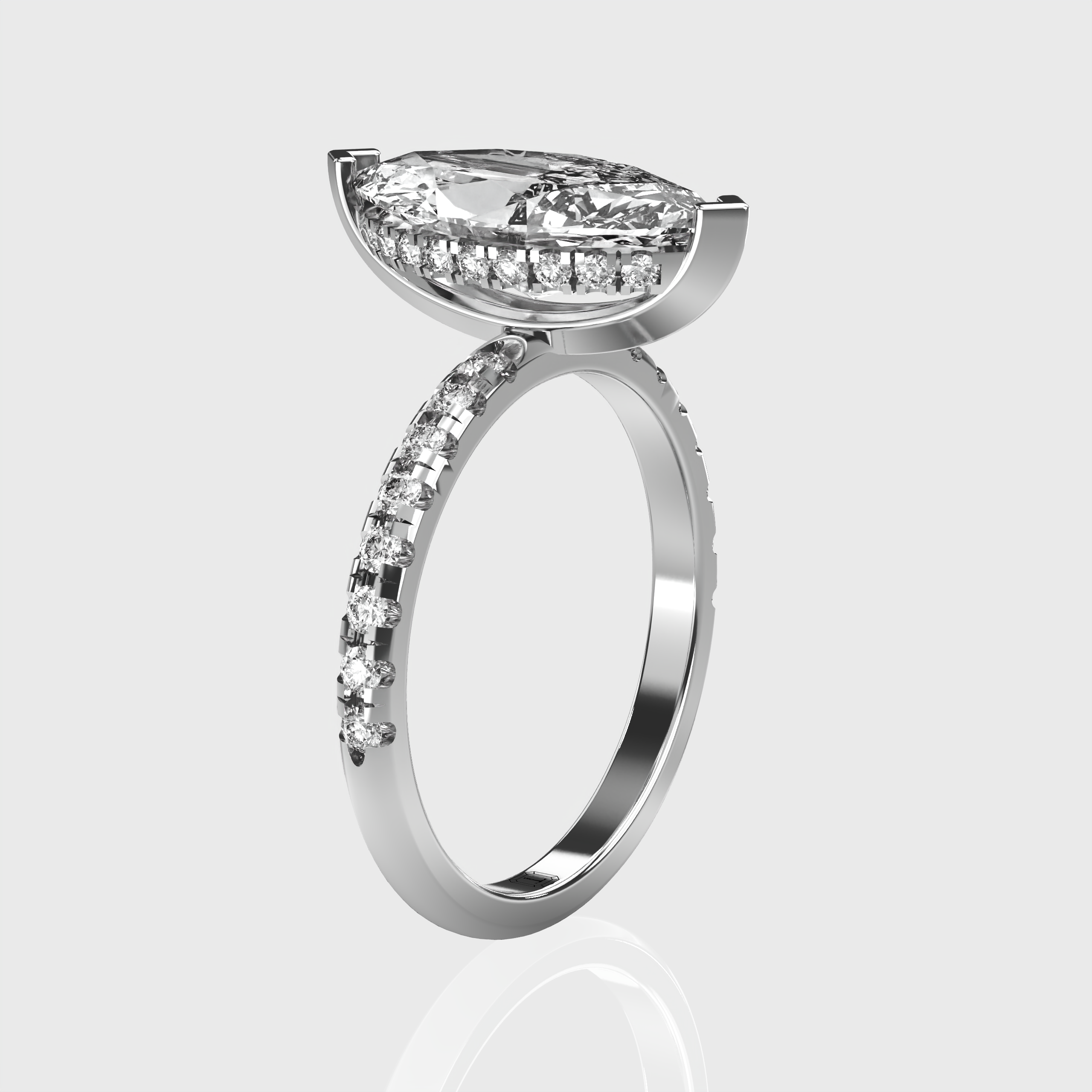 Marquise Diamond Engagement Ring with Hidden Halo Design