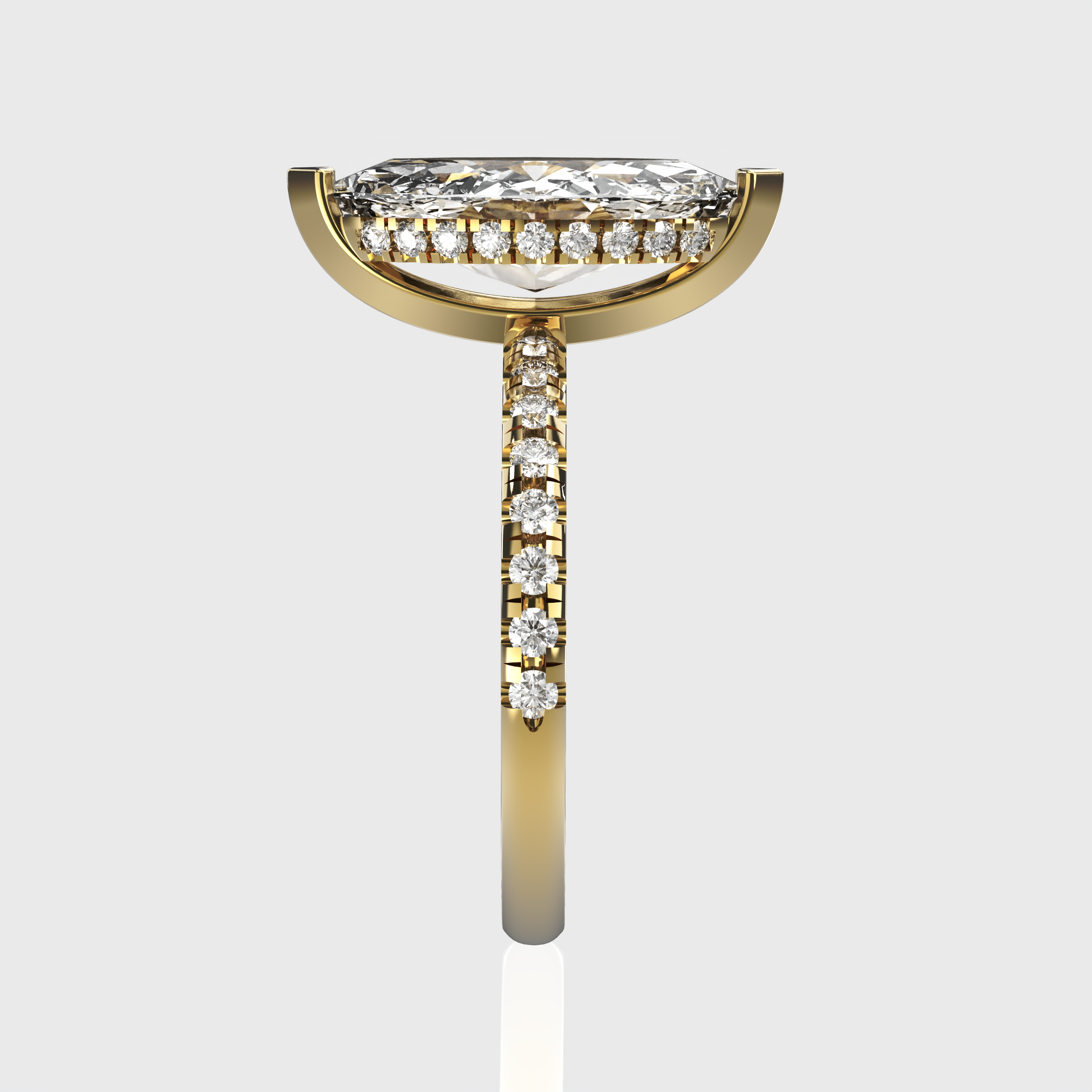 Yellow Gold Marquise Diamond Engagement Ring with Hidden Halo Design
