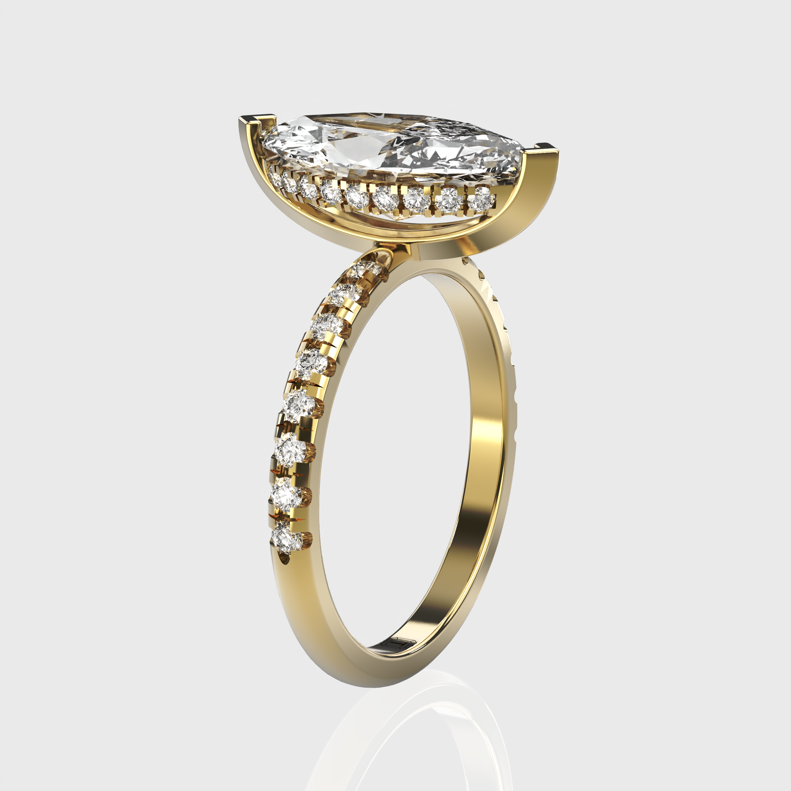 Yellow Gold Marquise Diamond Engagement Ring with Hidden Halo Design