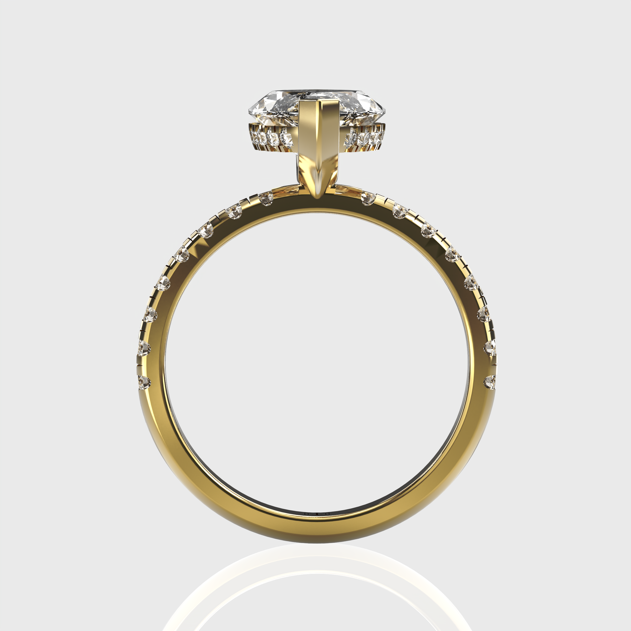 Yellow Gold Marquise Diamond Engagement Ring with Hidden Halo Design