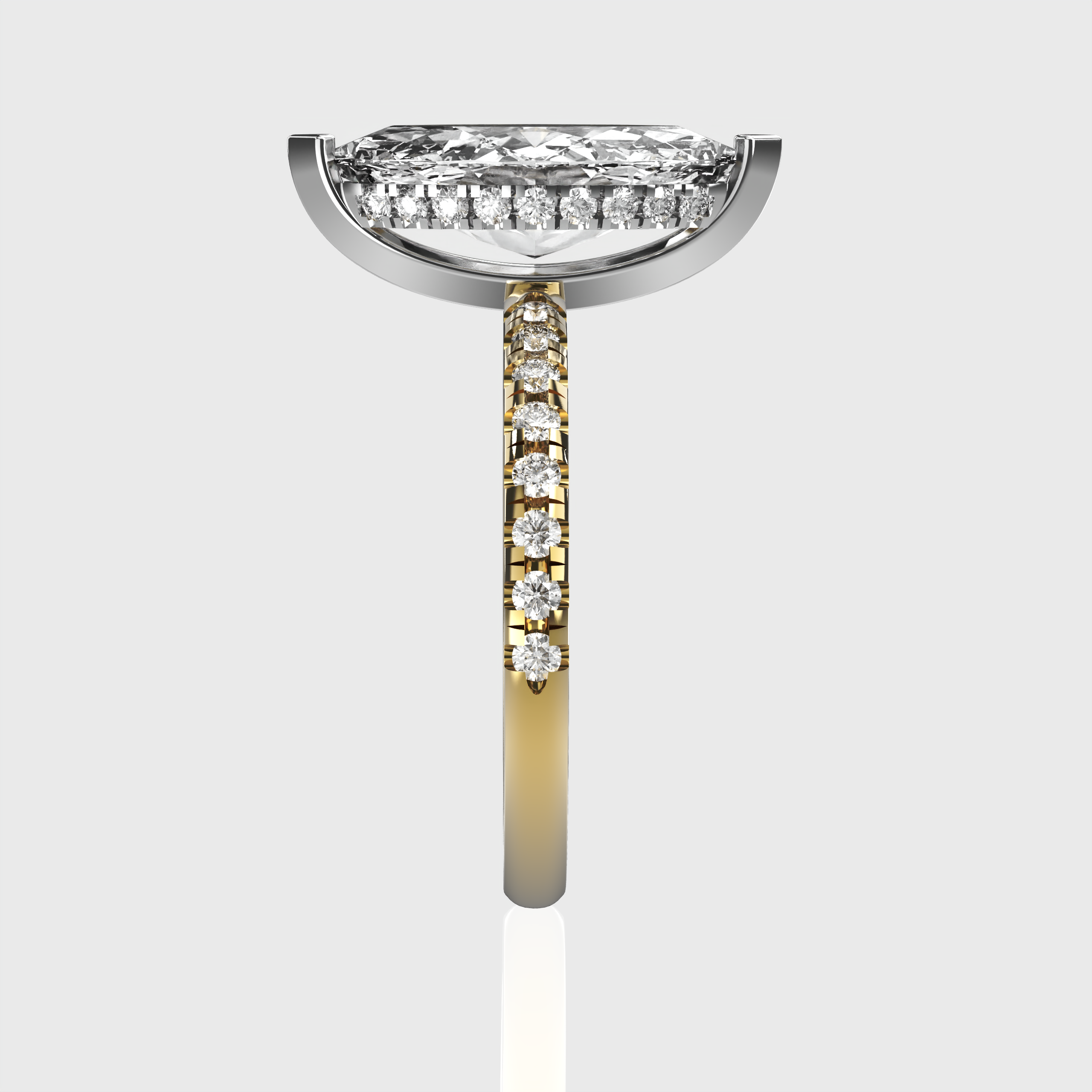 Marquise Diamond Two Tone Engagement Ring with Hidden Halo Design