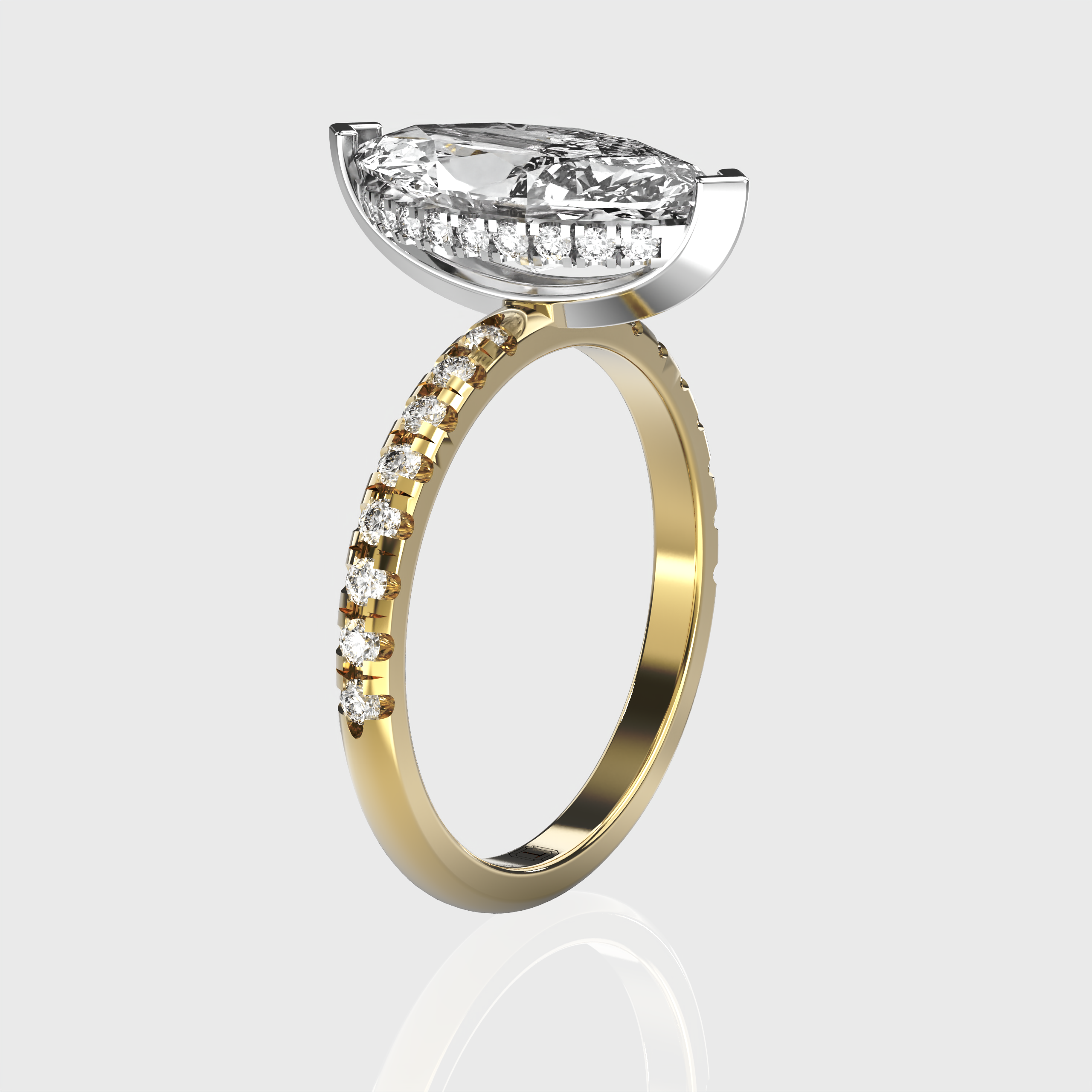 Marquise Diamond Two Tone Engagement Ring with Hidden Halo Design