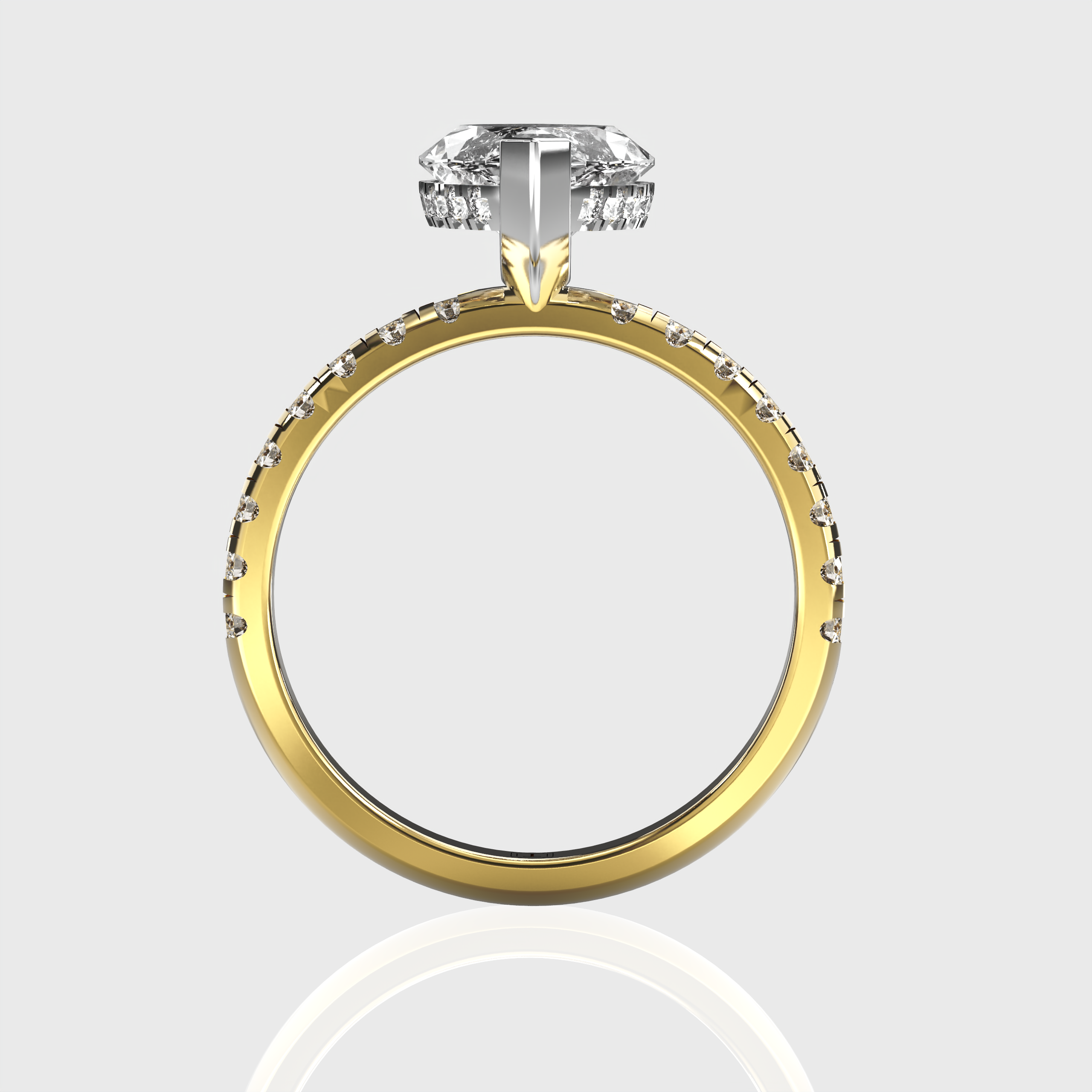 Marquise Diamond Two Tone Engagement Ring with Hidden Halo Design